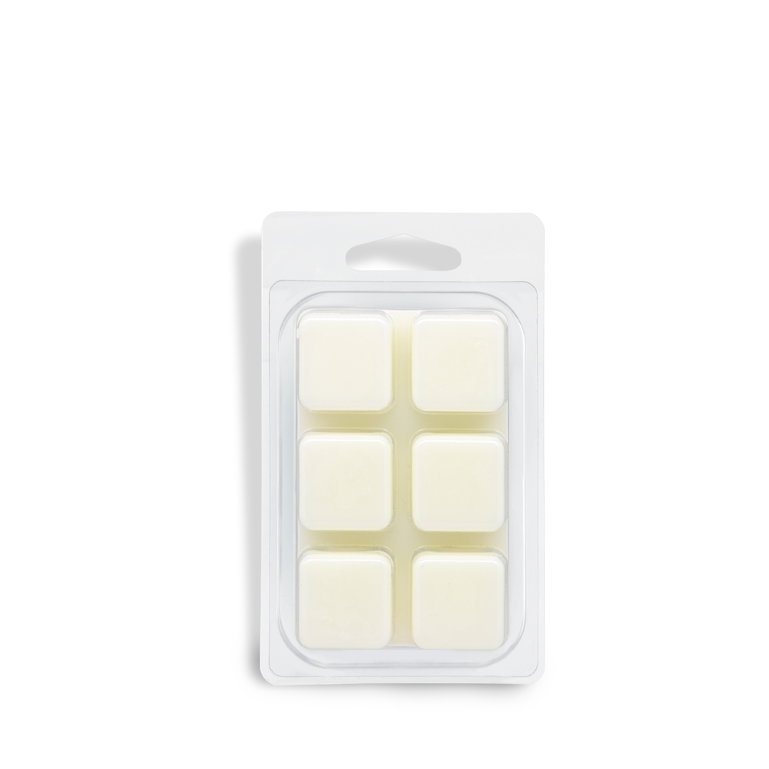 A plastic clamshell holds six white Love Notes: Spiced Sandalwood Scented Valentine's Wax Melts (2.5 oz) by Tuscany Candle® SEASONAL, arranged in two rows of three, on a white background.