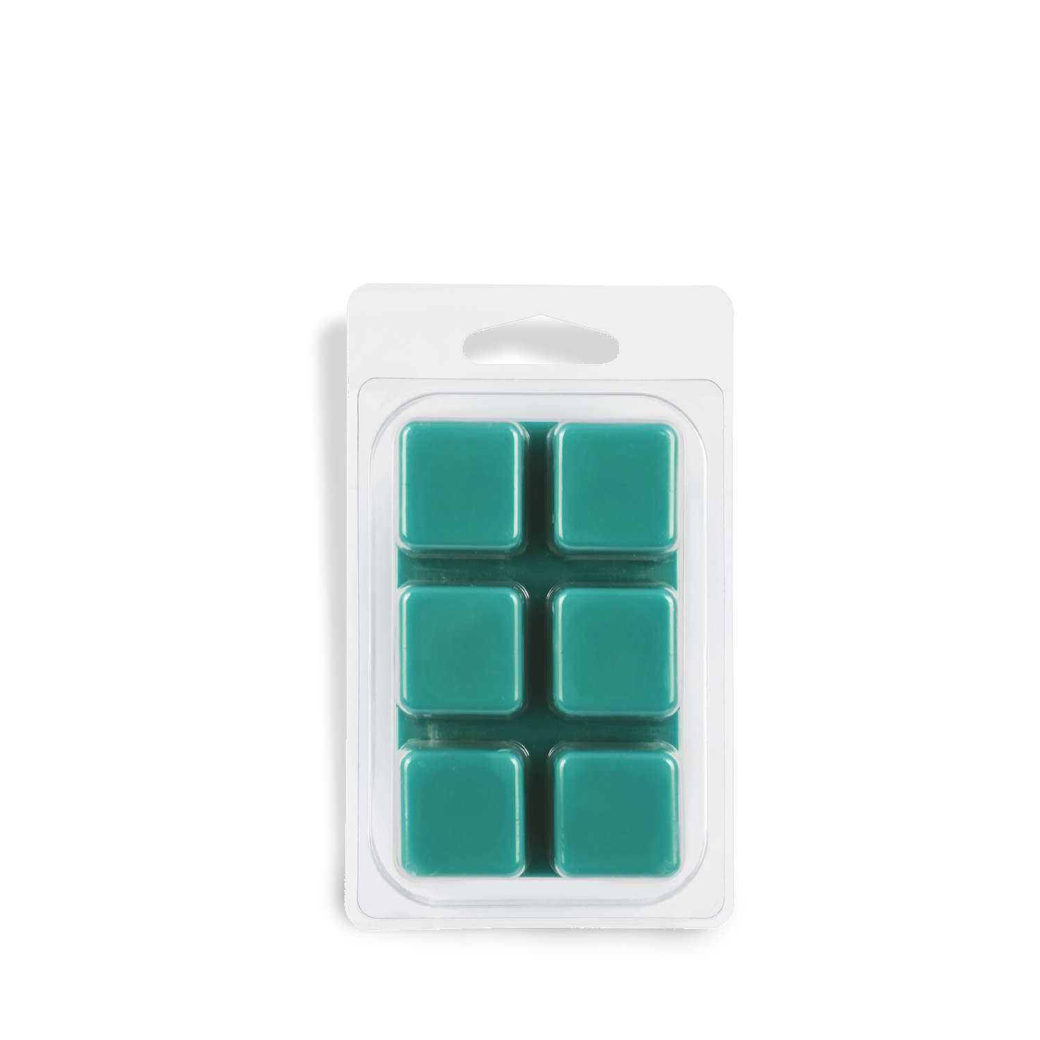 Six teal wax melts in a rectangular clamshell, Tuscany Candle® SEASONAL Beachside Bungalow: Banana Flower & Palm (2.5 oz) brings a tropical spring scent and beachy home fragrance to your space.