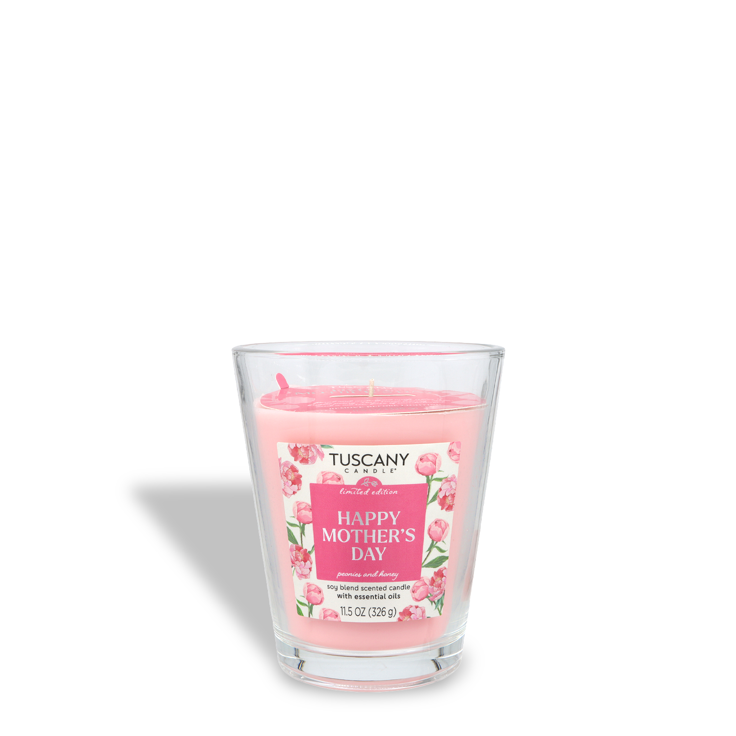 The Tuscany Candle® SEASONAL "Happy Mother's Day: Peonies & Honey Scented Spring Candle" (11.5 oz) features a floral design and sweet spring fragrance—perfect for celebrating Mom.