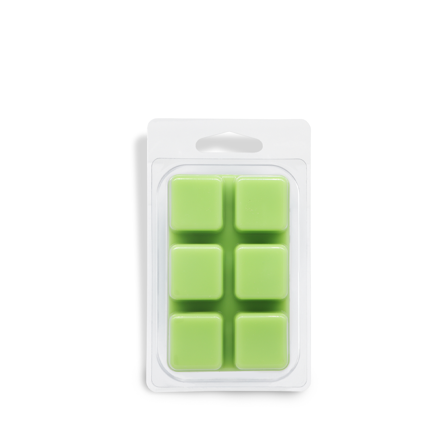 A plastic clamshell package containing six green square wax melts, arranged in two columns of three, with a hanging tab at the top. The product is the “Coven Cookie: Pecan Shortbread Scented Halloween Candle Wax Melt (2.5 oz)” from Tuscany Candle® SEASONAL.