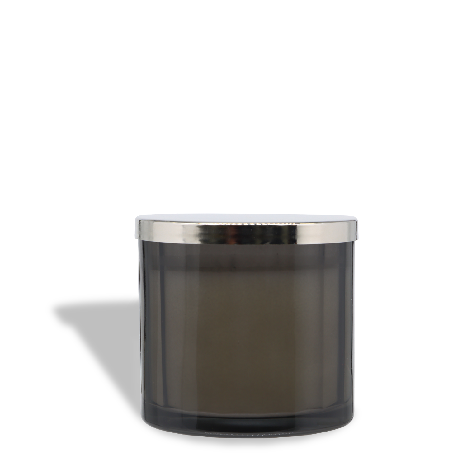 A Tuscany Candle® SEASONAL Full Moon: Black Timber & Red Cherry Scented Halloween Candle (12.5 oz) in a dark glass jar with a metallic silver lid is centered against a white background, casting a shadow to the left.