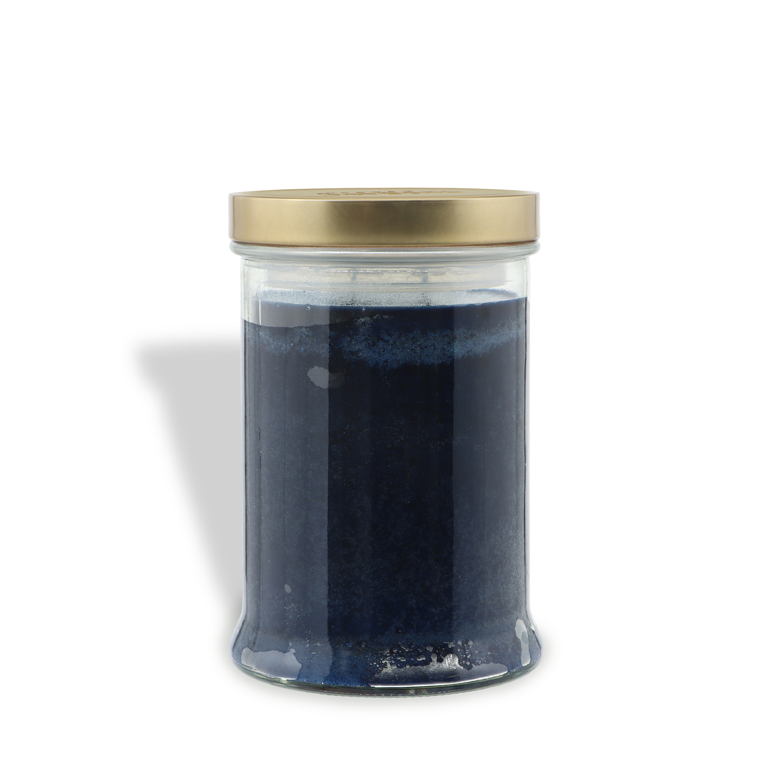 An 18 oz clear glass jar with a gold metal lid, filled with Tuscany Candle® SEASONAL's Autumn Twilight: Moonlit Timber & Amber Oud scented candle, is displayed against a white background.
