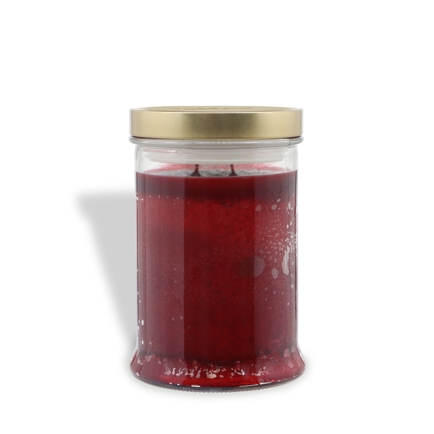 The Tuscany Candle® SEASONAL Apple Spice Cider: Clove Bud & Ginger scented fall candle (18 oz) features red wax, a gold metal lid, and two visible wicks in a glass jar, displayed against a white background.