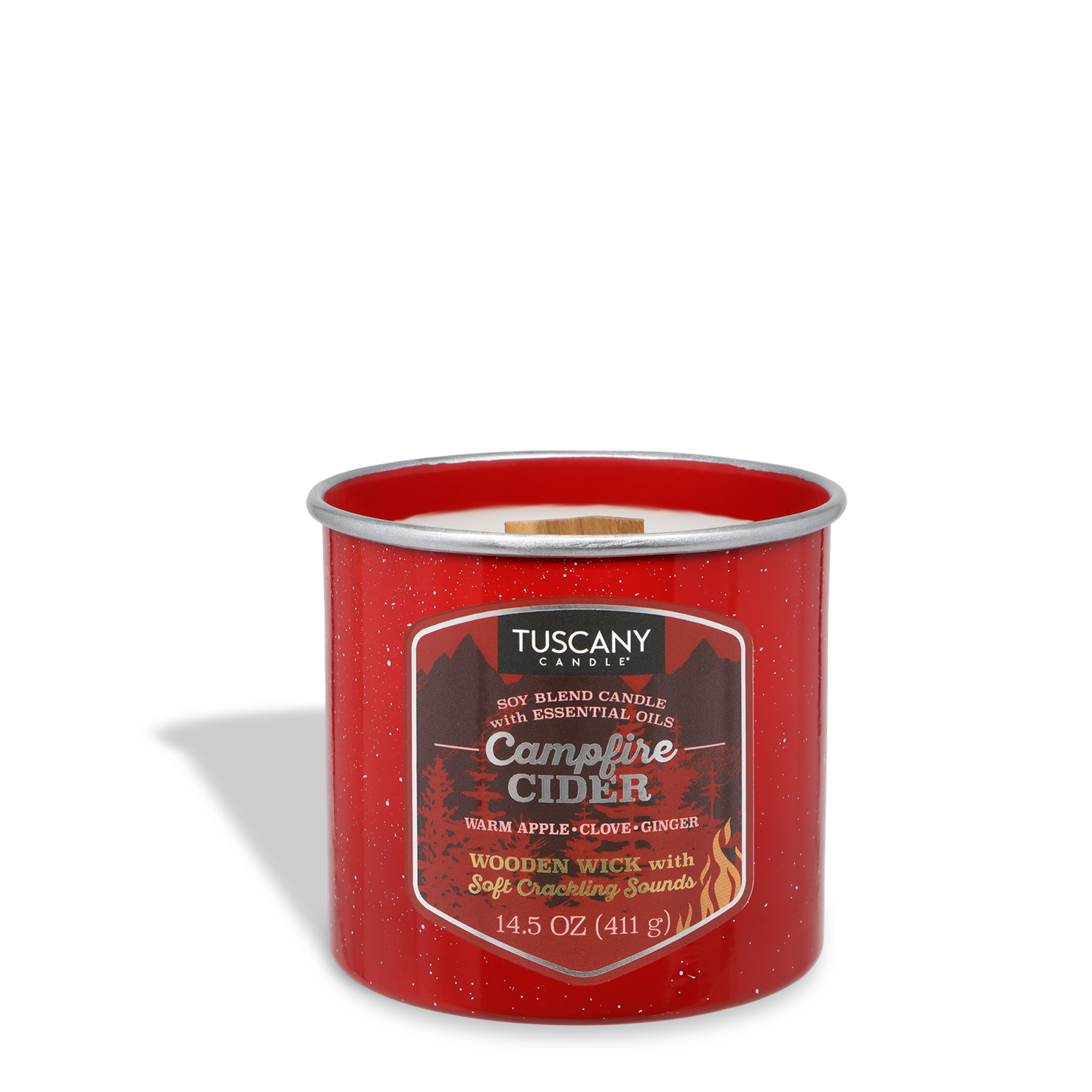 The Tuscany Candle® SEASONAL Campfire Cider: Warm Apple & Clove Scented Fall Wooden Wick Candle (14.5 oz) fills your space with warm apple, clove, and ginger notes plus a crackling wooden wick for cozy autumn ambiance.