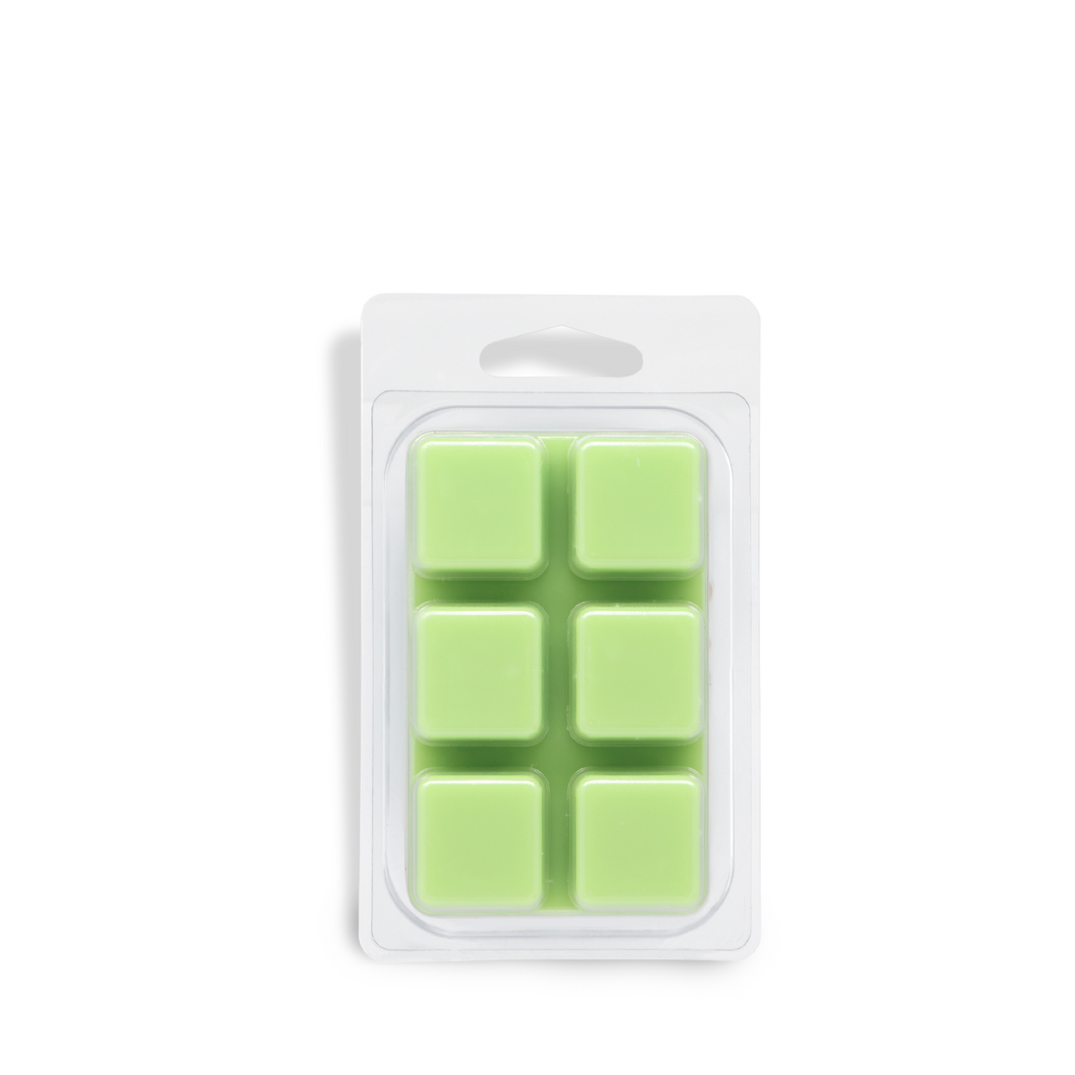 Light green Winter Pear: Golden Pear & Vanilla Scented Holiday Wax Melt (2.5 oz) cubes in a clear plastic clamshell container.