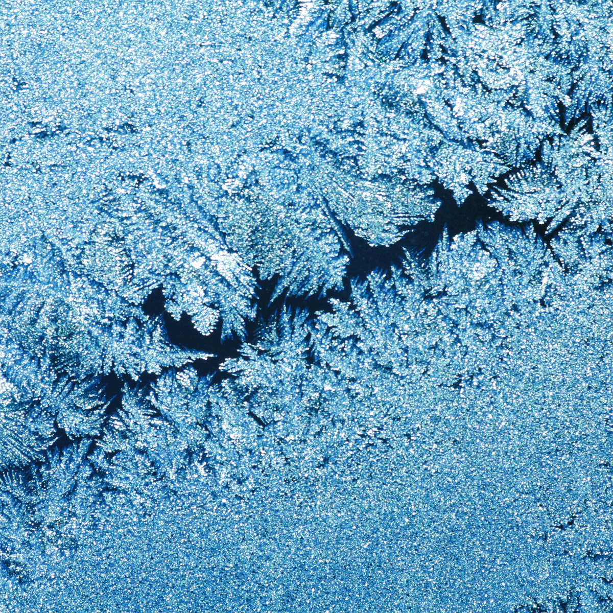 Blue frost patterns on a glass surface for a Snow Day: Eucalyptus & Musk Scented Holiday Candle (12.5 oz) by Tuscany Candle® SEASONAL.