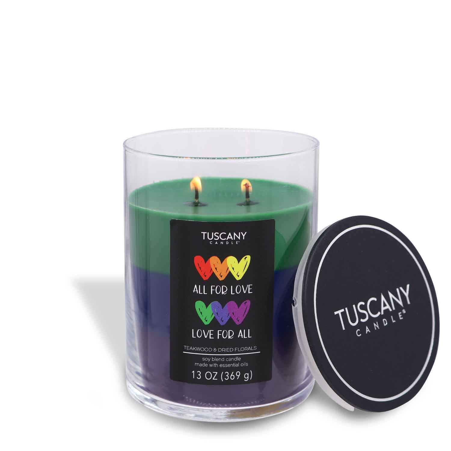 The All For Love Scented Jar Candle (13 oz) – Pride Collection from Tuscany Candle® SEASONAL is a true fragrance centerpiece.