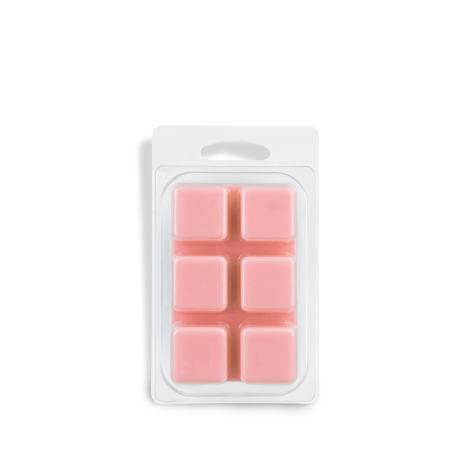 A clear clamshell pack of six pink Candy Cane Forest: Peppermint & Balsam scented wax melt cubes (2.5 oz) by Tuscany Candle® SEASONAL, arranged in two rows of three on a white background.