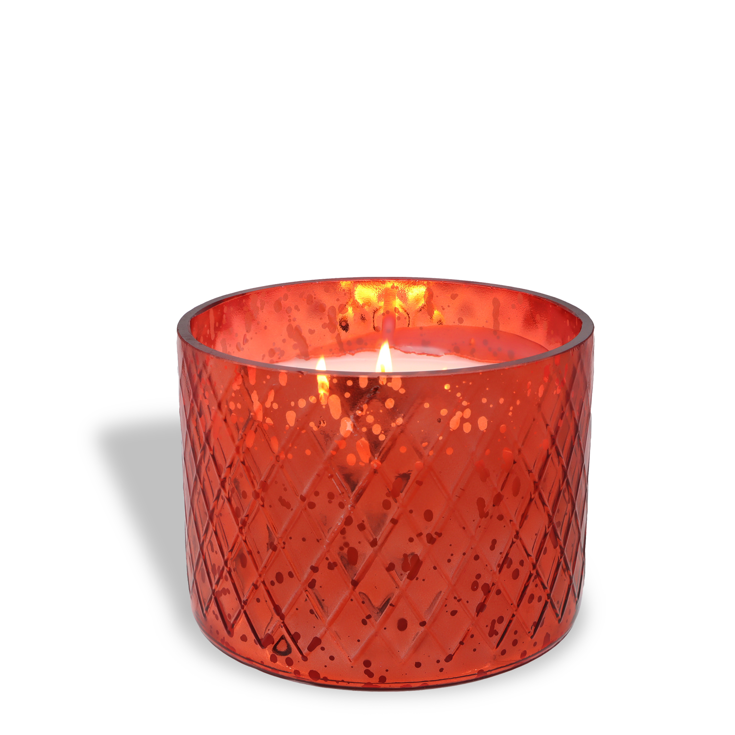 The Tuscany Candle® SEASONAL Celebrate The Season: Winterberry & Mandarin Scented Holiday Candle (15 oz) in a textured, quilted red glass casts a soft shadow on a white background.