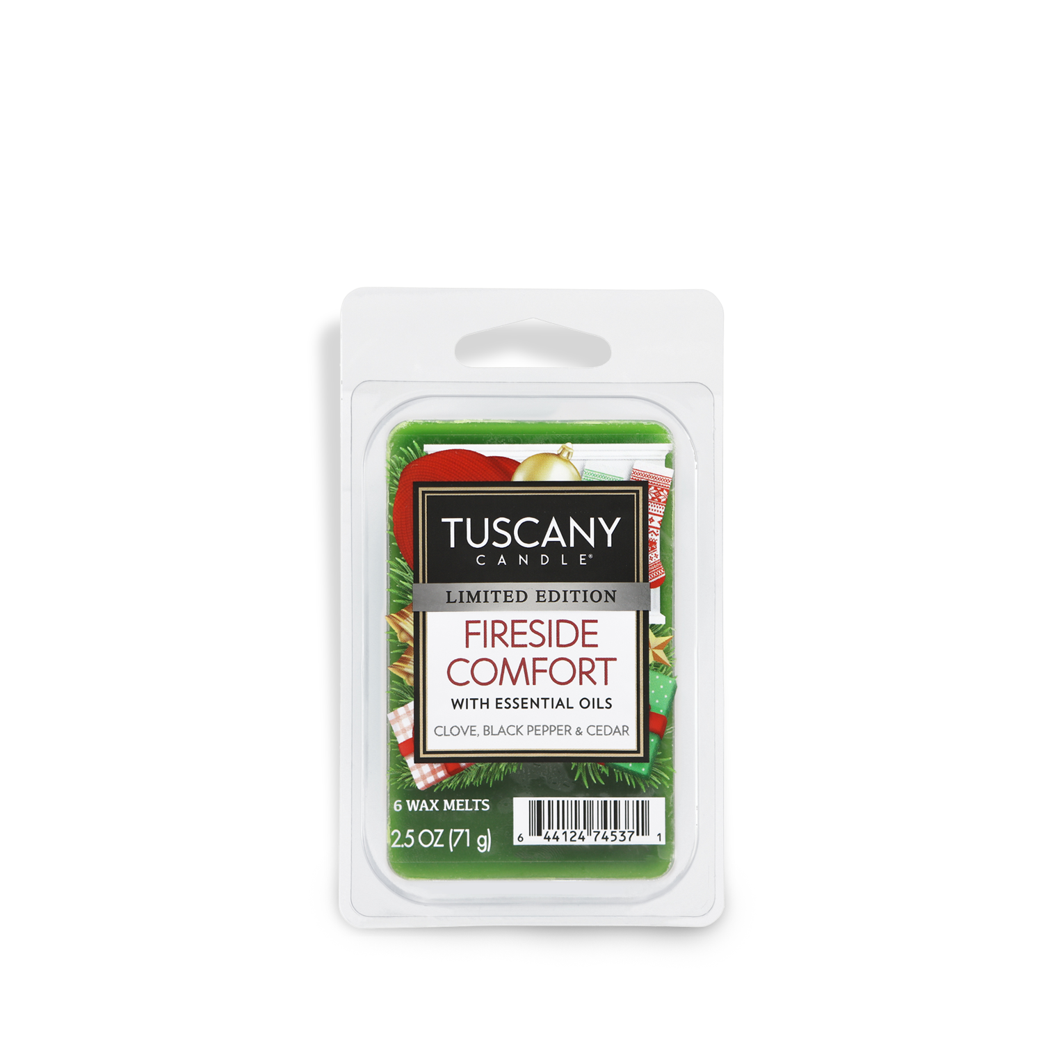 Fireside Comfort, a Christmas time wax melt bar which highlights the aromas of clove, black pepper, and cedar