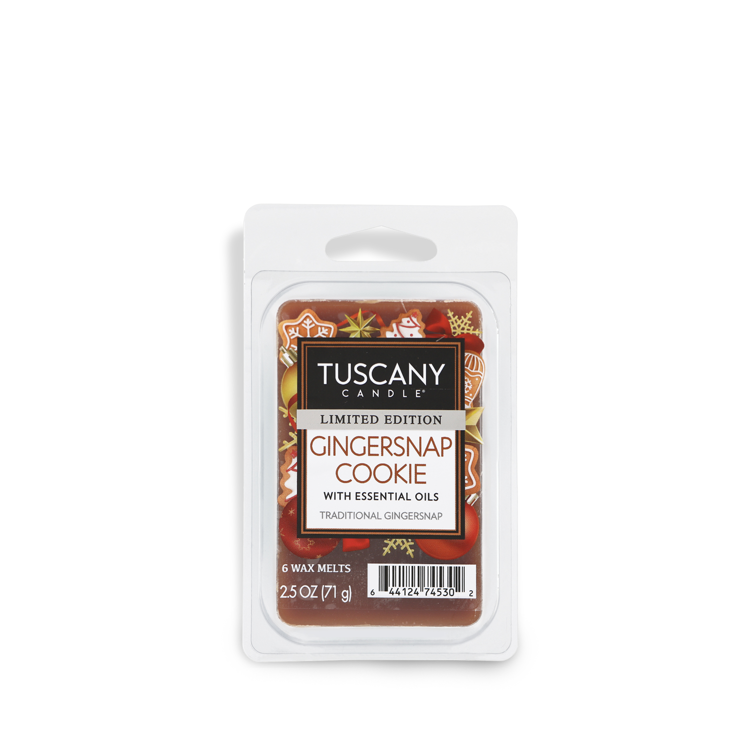 A photo of Gingersnap cookie Wax Melts, part of Tuscany Candle's seasonal collection of wax melts and tart bars