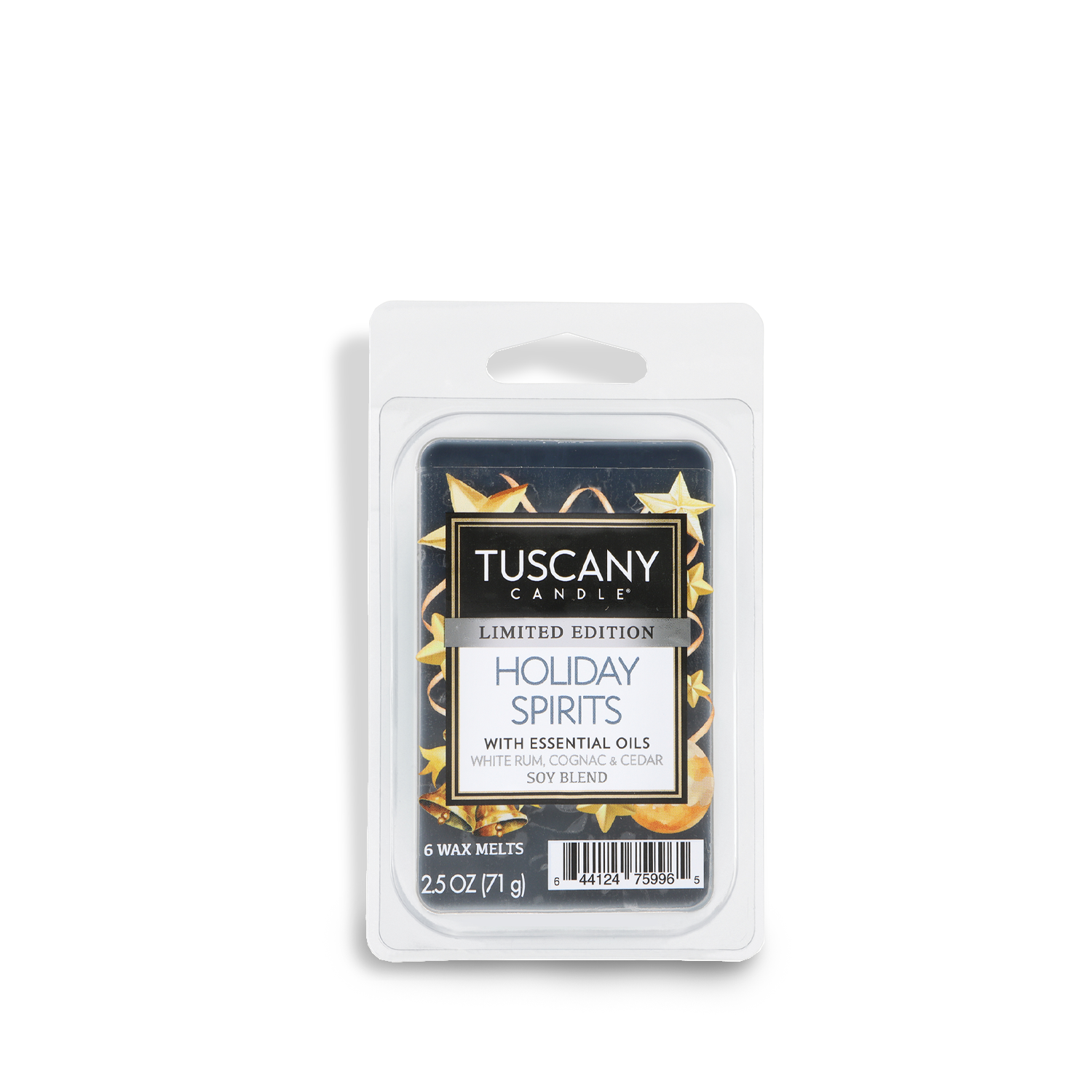 Tuscany Candle® SEASONAL Holiday Spirits: White Rum & Cognac Scented Wax Melt (2.5 oz), limited edition with essential oils and soy blend, contains six melts.