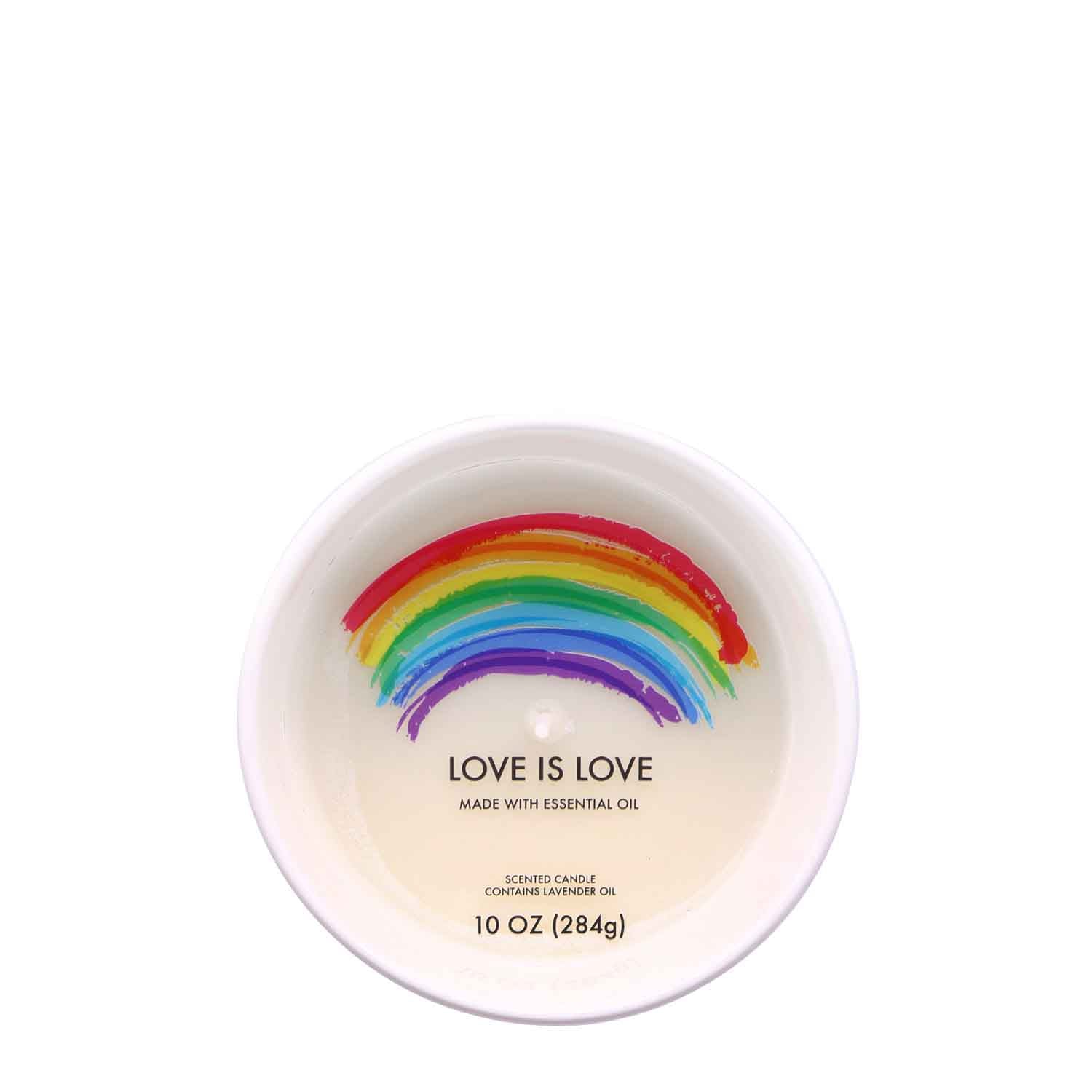A white bowl with a Love is Love Scented Ceramic Candle (10 oz) – Pride Collection painted on it, made by Tuscany Candle® SEASONAL.