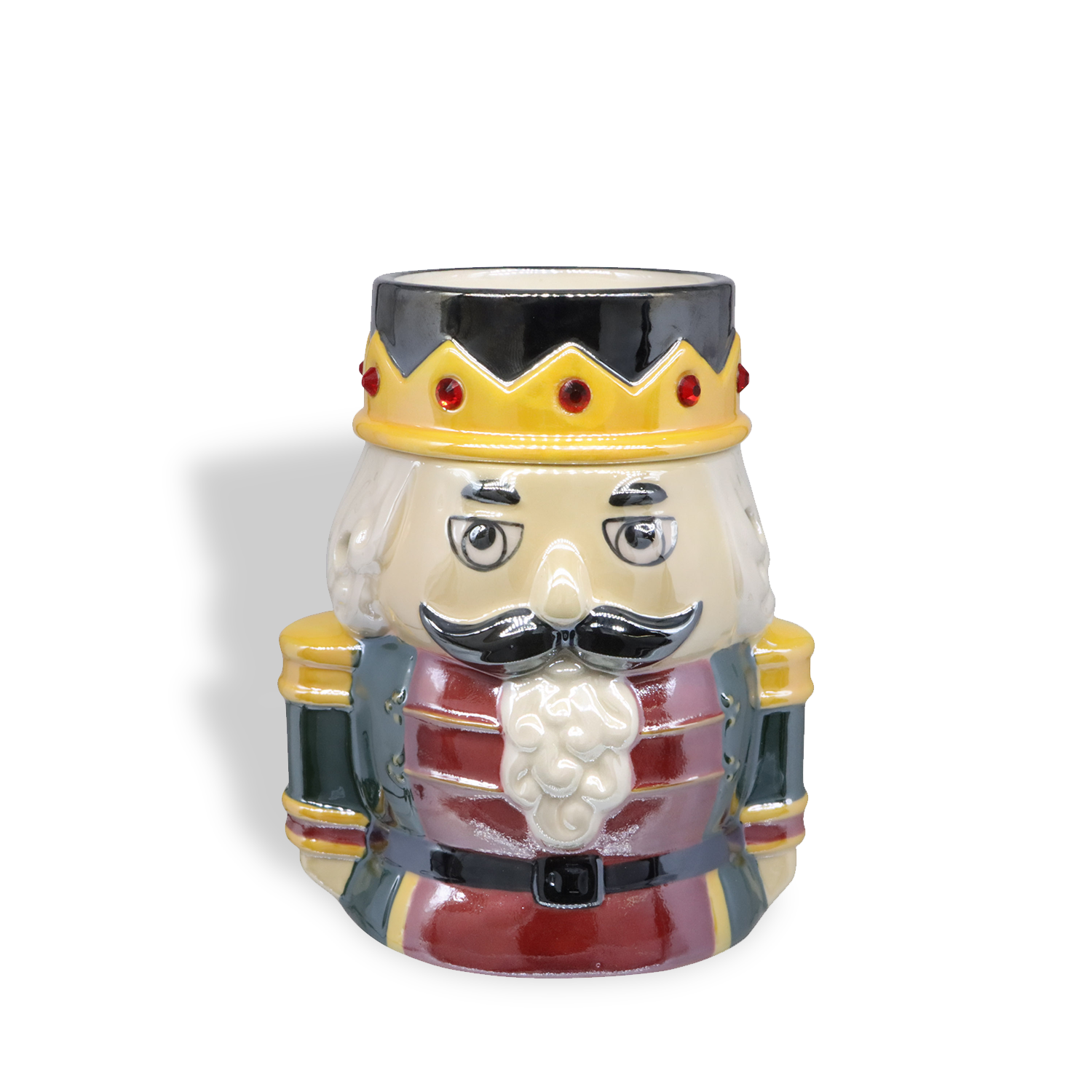 The Tuscany Candle® SEASONAL Nutcracker Wax Melt Warmer, designed as a nutcracker soldier with a painted crown, mustache, and detailed uniform, is shown on a white background.