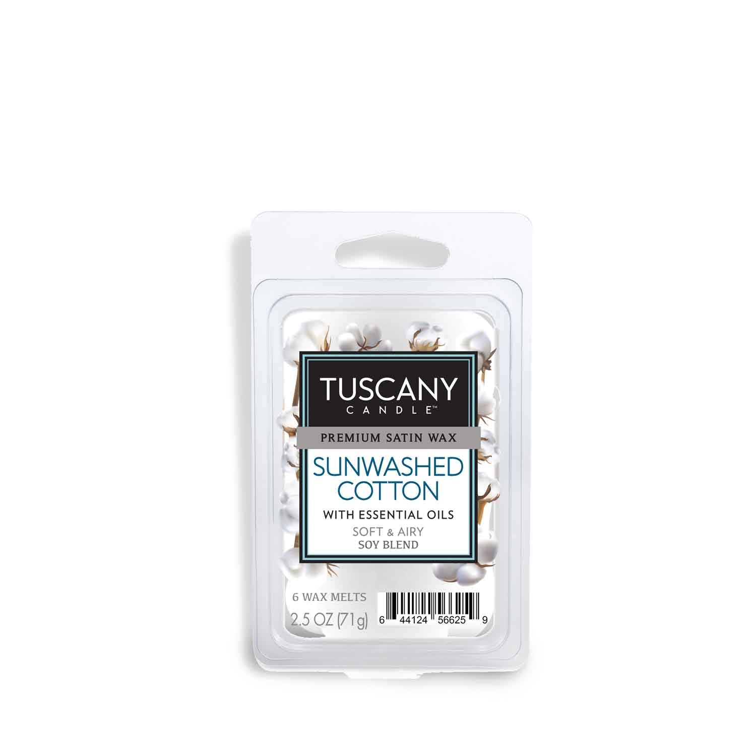 Indulge in the fragrance notes of Tuscany with our Sunwashed Cotton Scented Wax Melt (2.5 oz) from Tuscany Candle®.