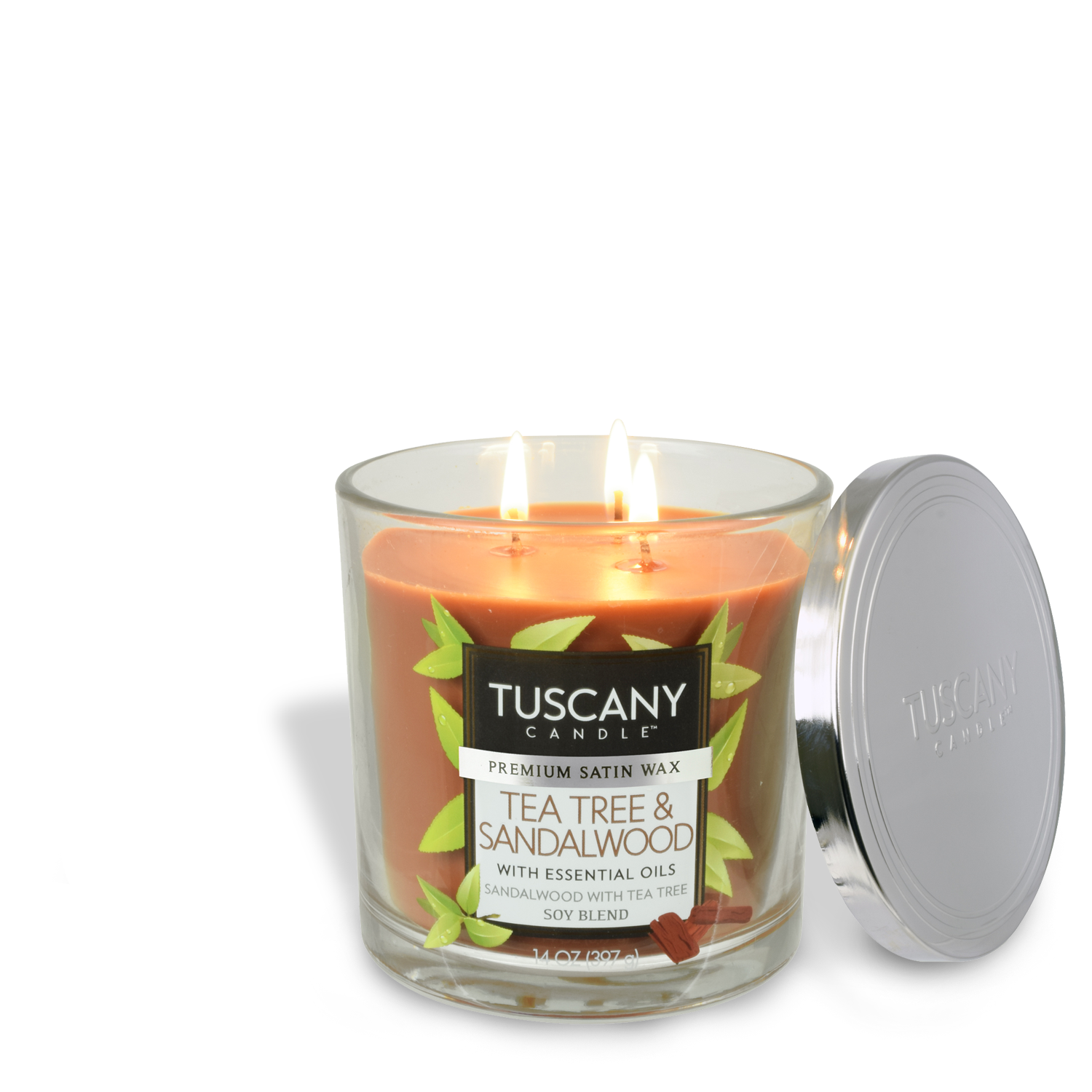 Tea Tree & Sandalwood Long-Lasting Scented Jar Candle (14 oz) by Tuscany Candle.