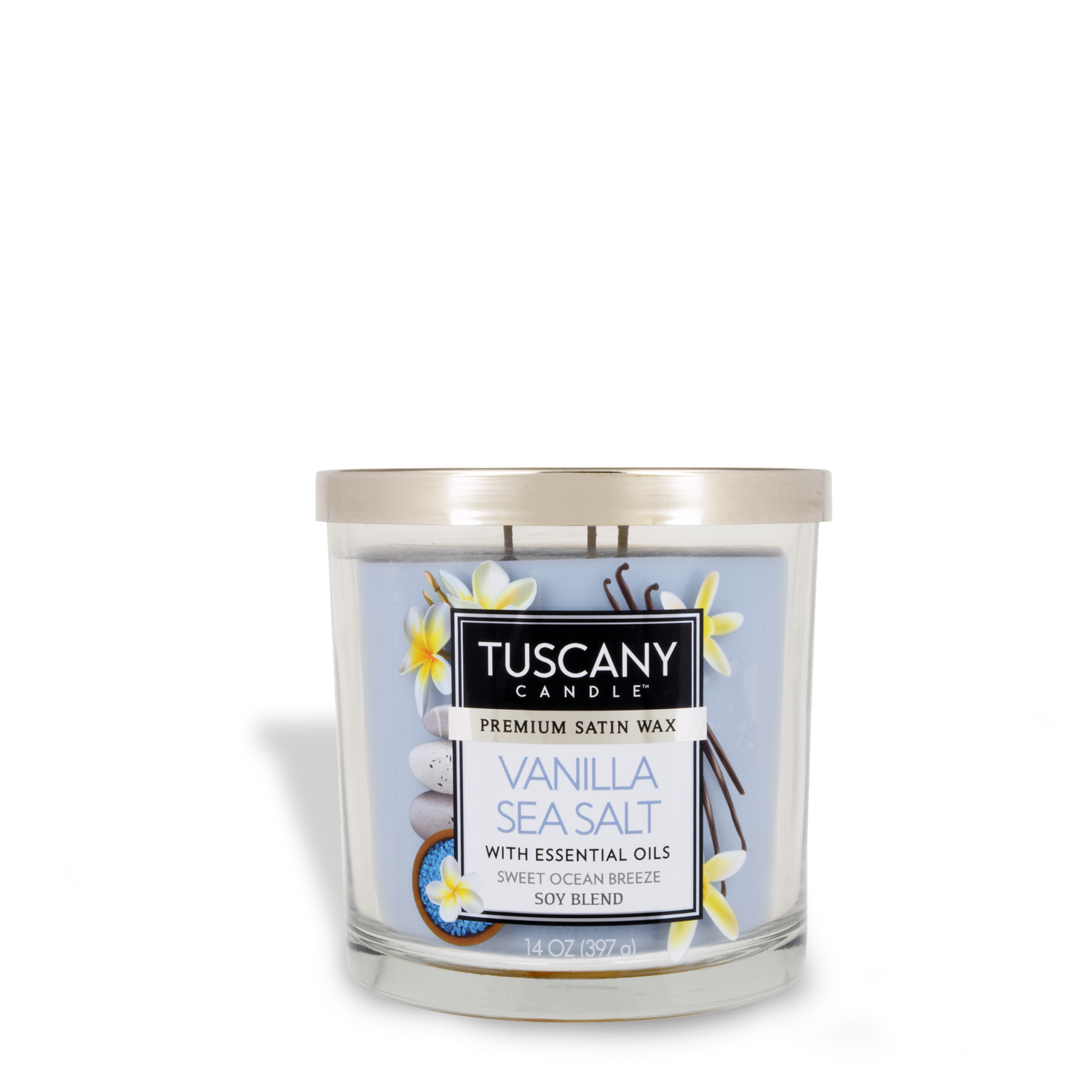 Tuscany Candle® EVD Vanilla Sea Salt Long-Lasting Scented Jar Candle (14 oz) infused with essential oils for a clean burn and long-lasting fragrance.