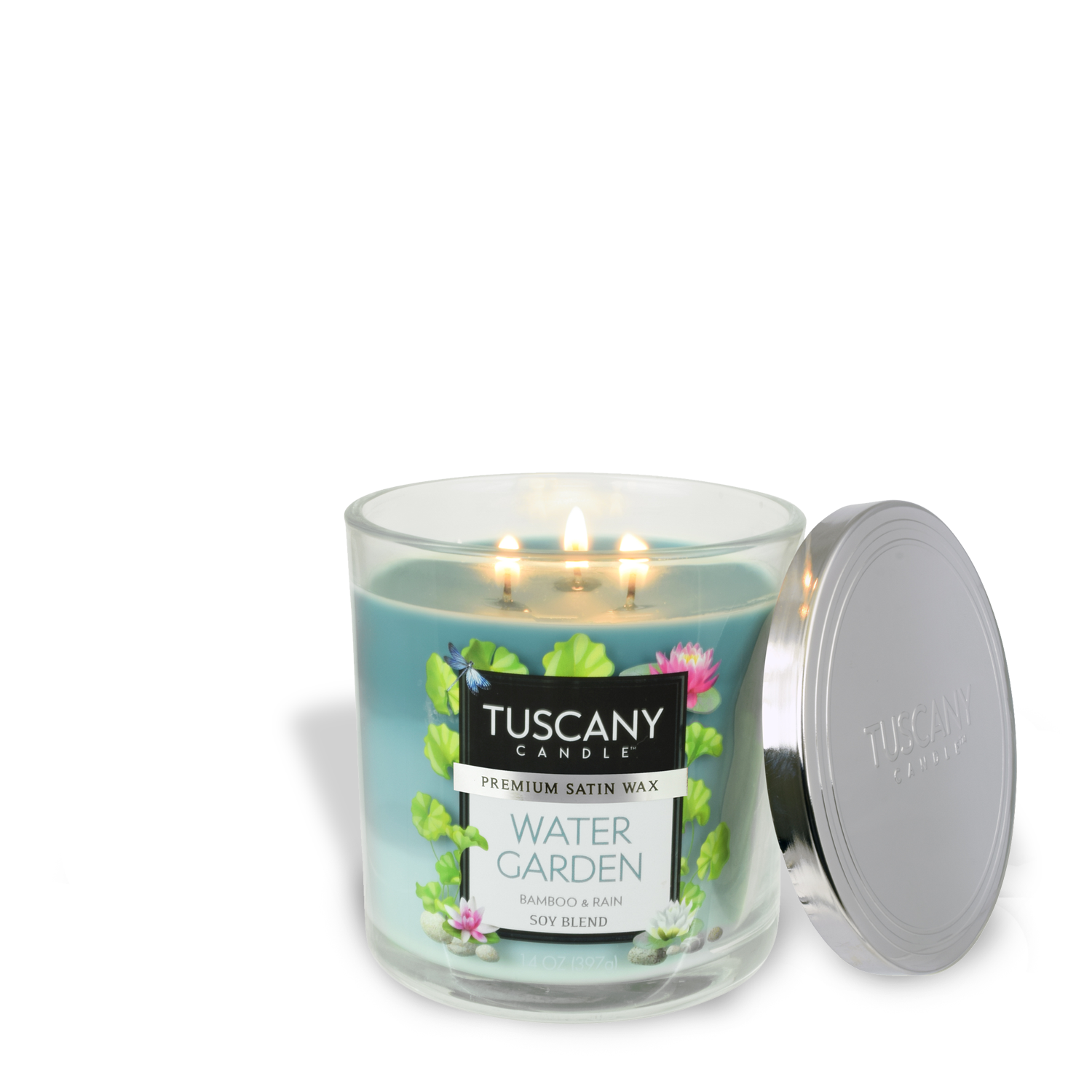 Experience the clean burn of this Water Garden Long-Lasting Scented Jar Candle (14 oz), made with essential oils for a soothing aroma from Tuscany Candle® EVD.