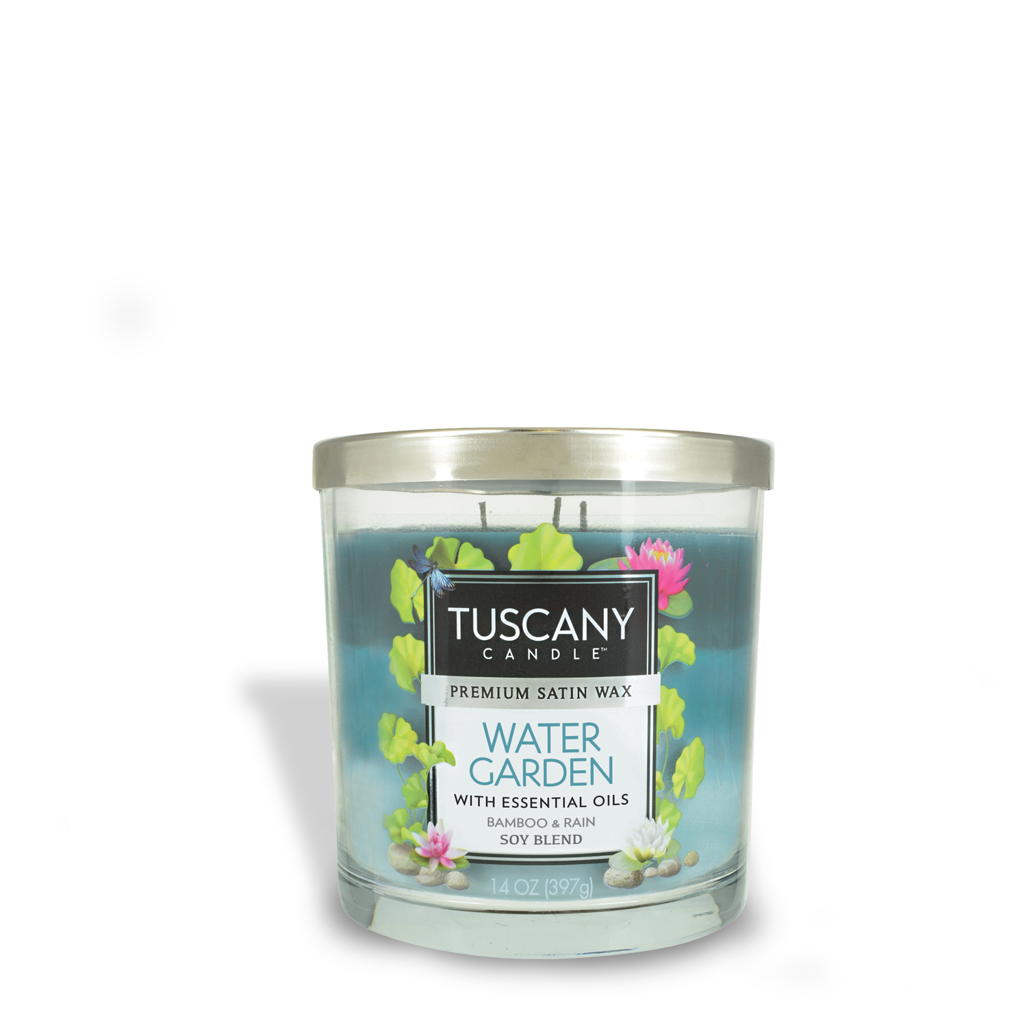Water Garden Long-Lasting Scented Jar Candle (14 oz) by Tuscany Candle® EVD infused with essential oils for a clean burn experience.