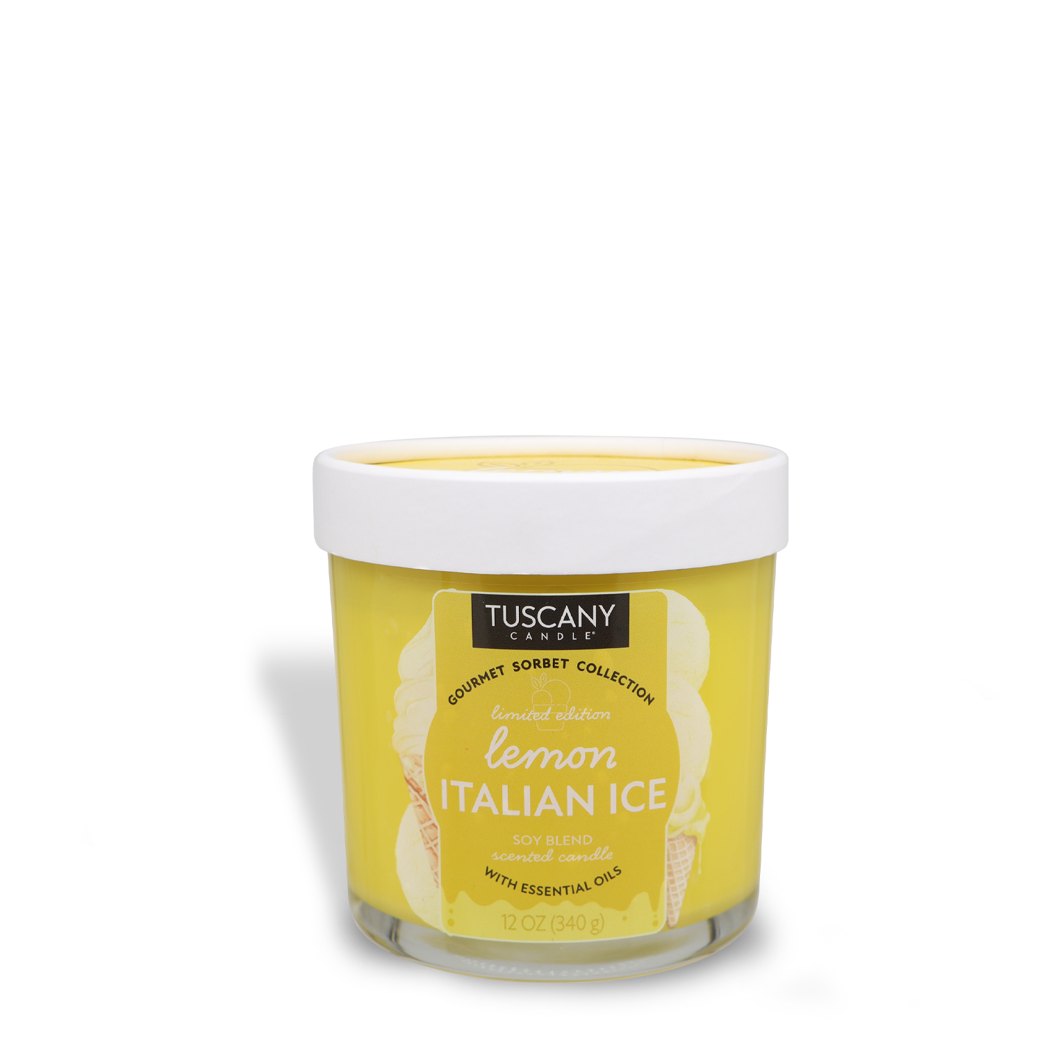 The Tuscany Candle® SEASONAL Lemon Italian Ice: Citron & Vanilla Scented Candle (12 oz), from the Gourmet Sorbet Collection, offers a refreshing citrus aroma perfect for summer days.