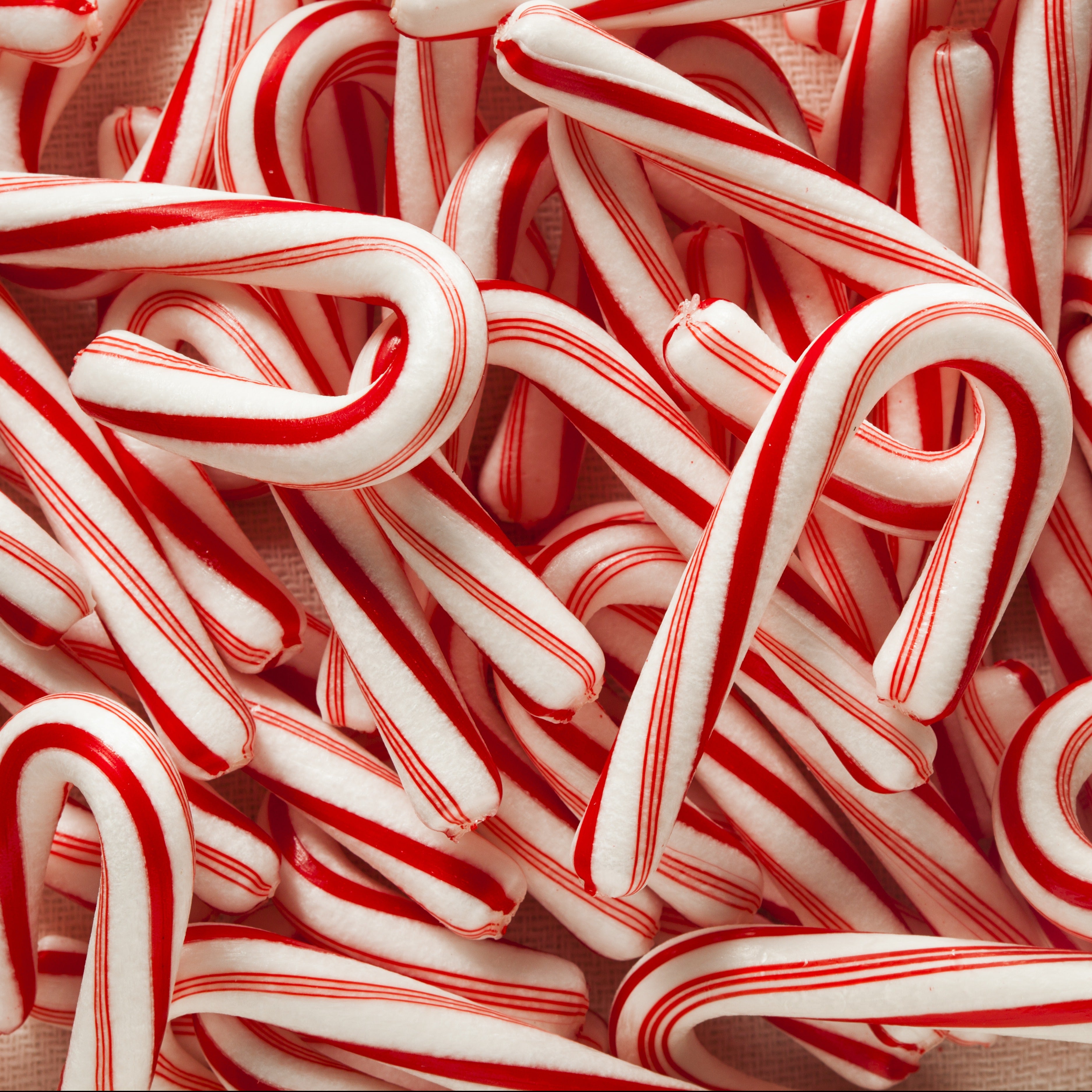 A close up of a pile of candy canes - these are the inspiration for the fragrance of this Christmas candle