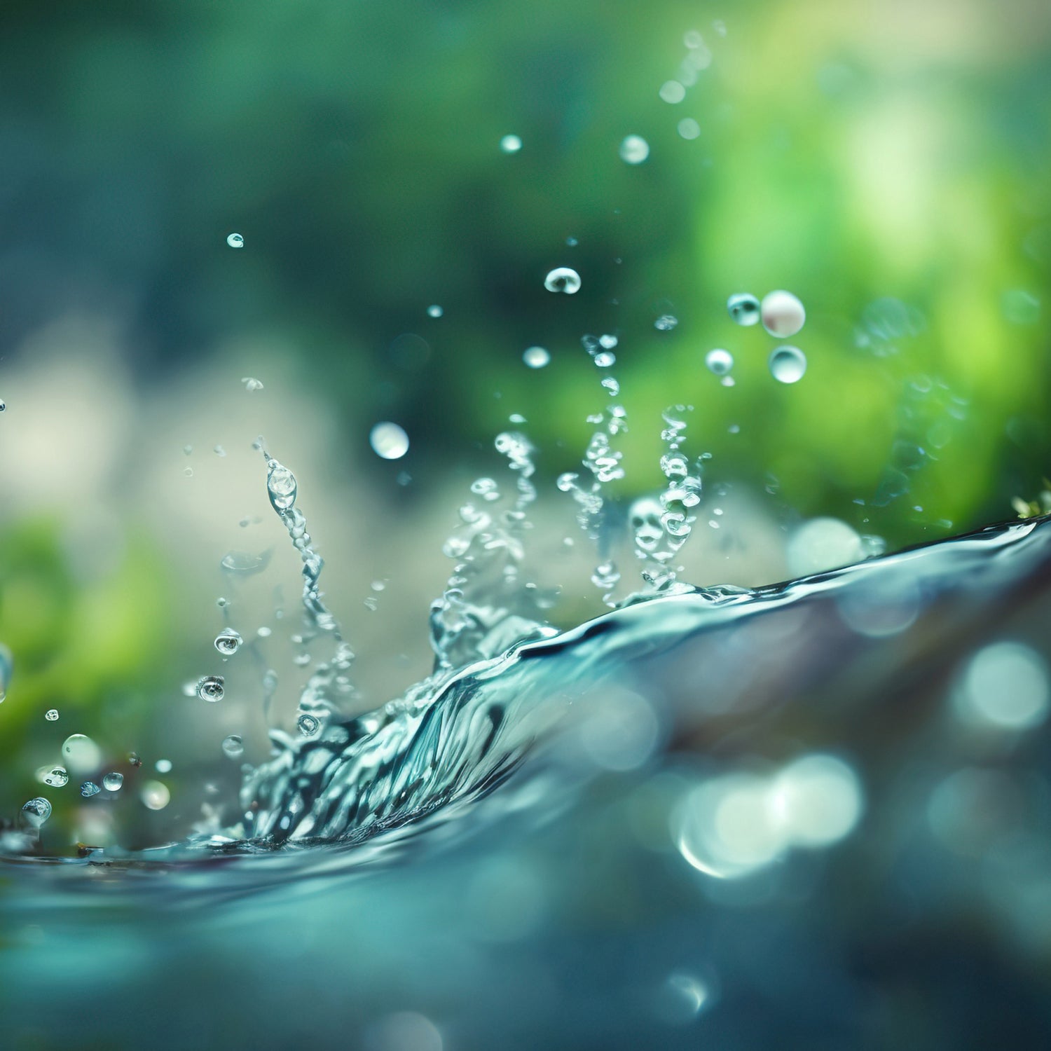 A close up of Lakeside Rain Scented Jar Candle (12 oz) from the Farmhouse Collection by Tuscany Candle, splashing water into a green lakeside background.