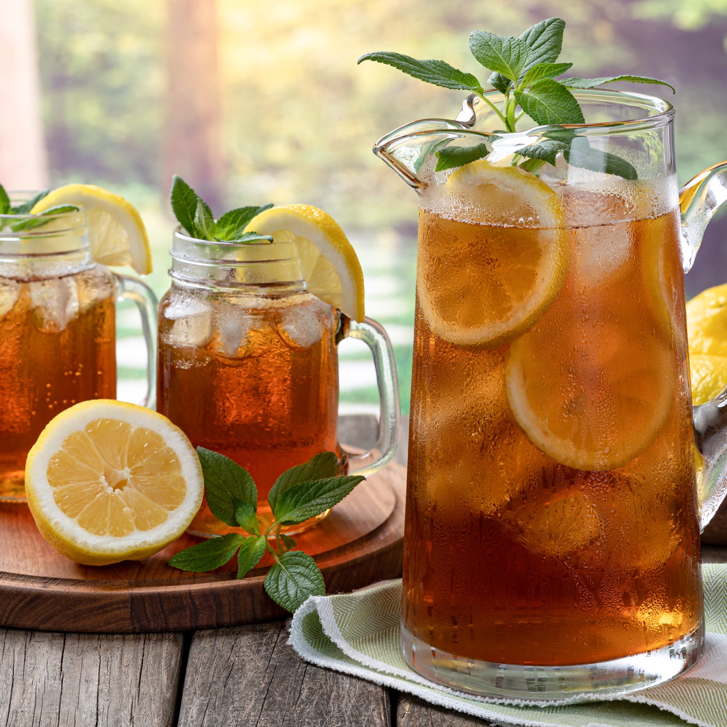 all glasses of refreshing iced tea, kissed with lemon slices, capturing the essence of summer relaxation and southern hospitality.