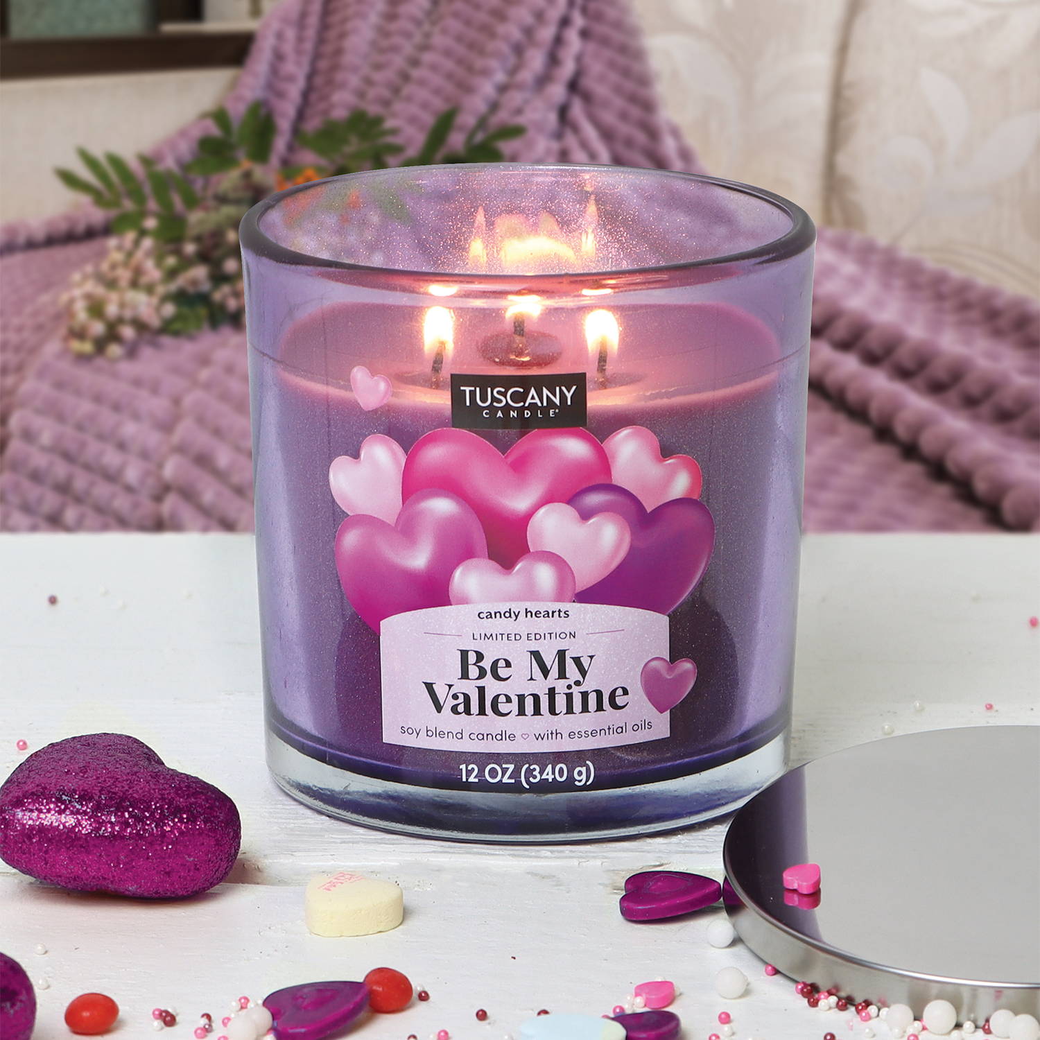Indulge in the sugary delight of our "Be My Valentine Scented Jar Candle (12 oz) – Be Mine Collection" by Tuscany Candle® SEASONAL.