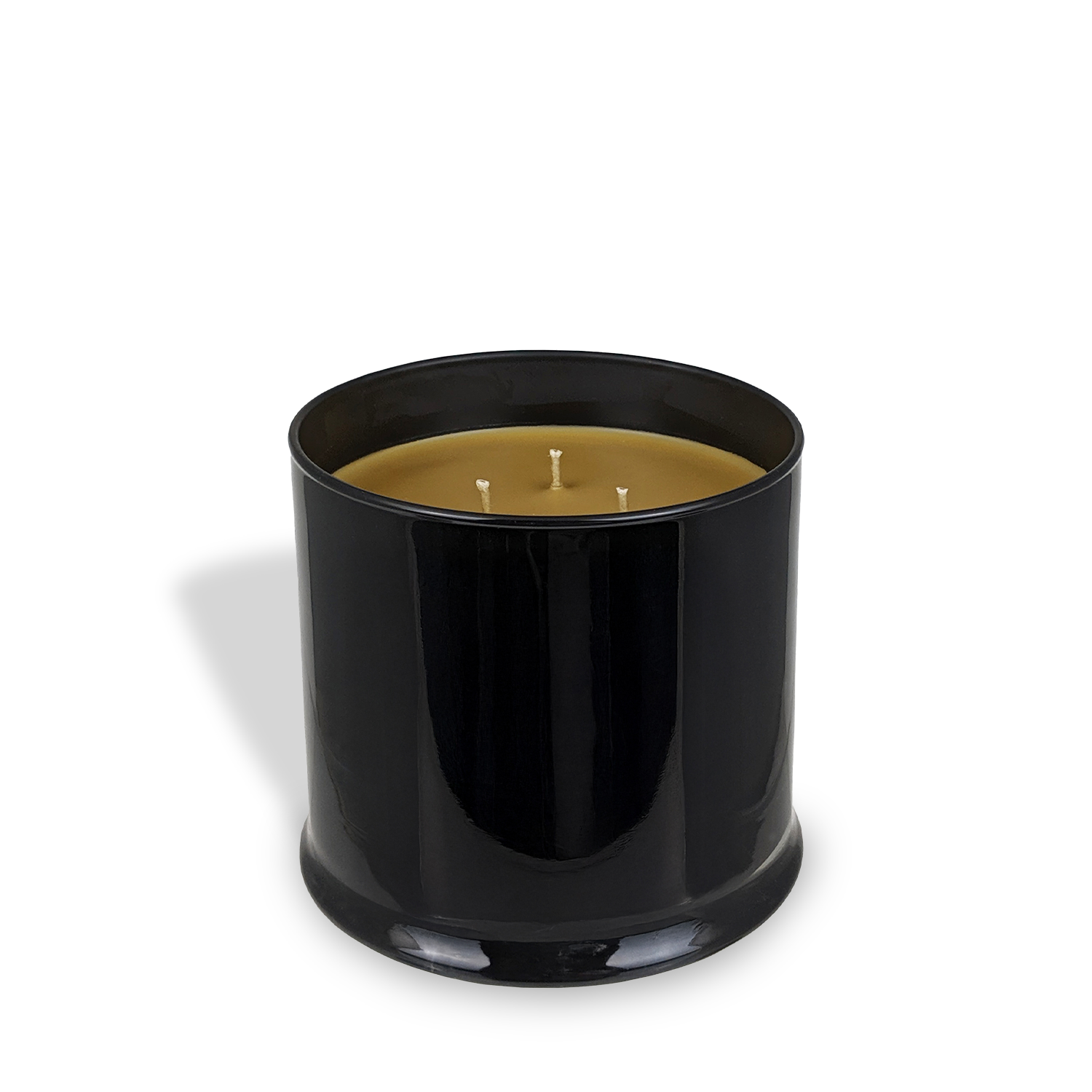 The Tuscany Candle® EVD Golden Oak Scented Jar Candle (15 oz) from the Homme + Heritage Collection is a black glass holder with a beige soy blend candle and three unlit wicks, displayed against a white background.