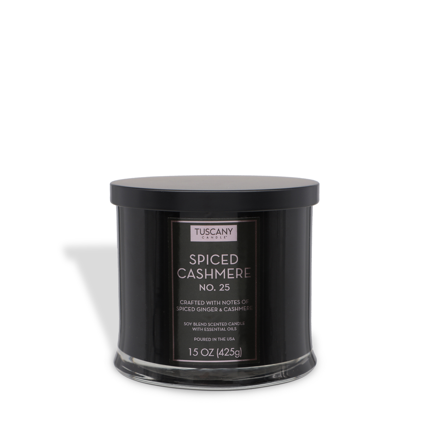 The Tuscany Candle® EVD Homme + Heritage Spiced Cashmere Scented Jar Candle (15 oz) features a black glass design with a black lid—an elegant masculine candle for any space.