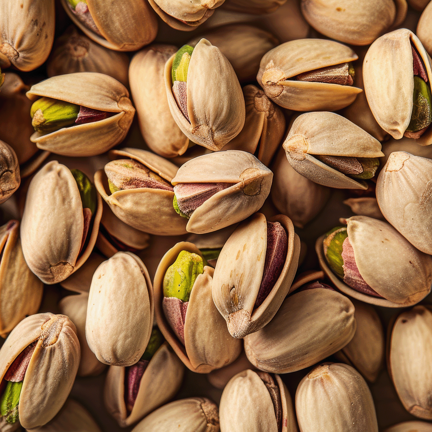 Close-up image of a pile of opened pistachio nuts with their green kernels partially visible, reminiscent of the rich aroma captured in our Tuscany Candle® SEASONAL Pistachio Almond Long-Lasting Scented Jar Candle (18 oz).