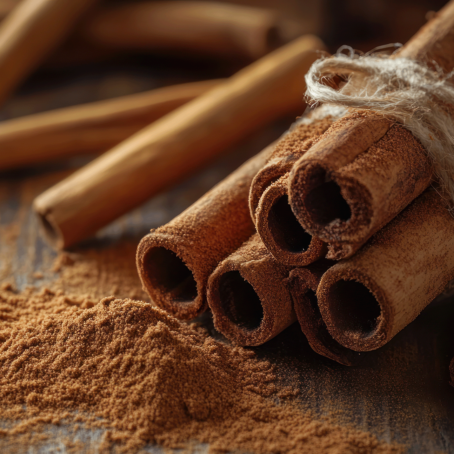 Close-up of the Good Tidings of Cinnamon & Joy Scented Jar Candle (12 oz) by Tuscany Candle® SEASONAL, its cinnamon fragrance evoking the cozy warmth of holiday decor as it sits on a wooden surface.