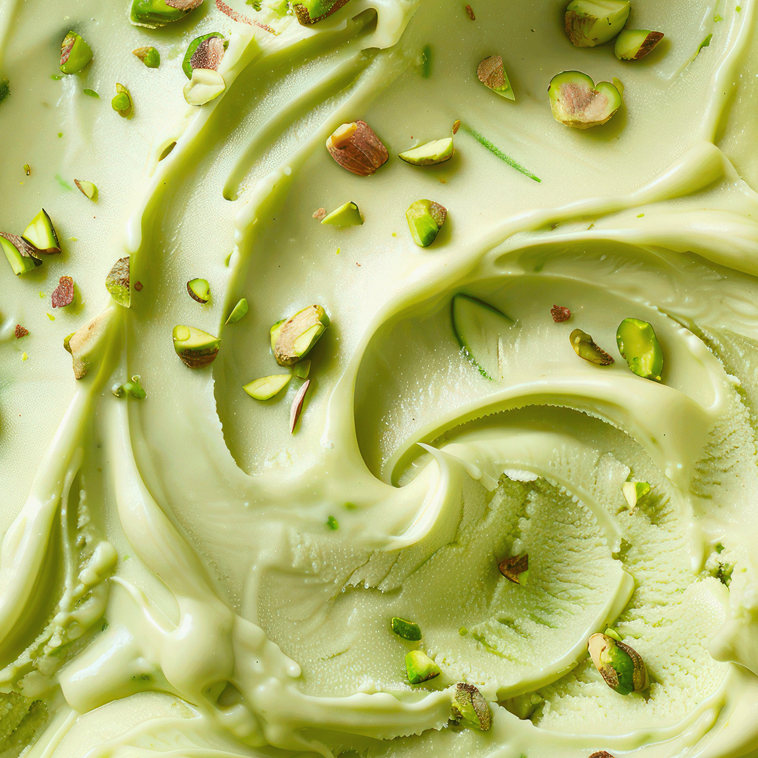 Close-up of creamy pistachio gelato with scattered chopped pistachios on top, highlighting its smooth texture and vibrant green color, reminiscent of the enticing hues found in our Farmers Market Glazed Pistachios Long-Lasting Scented Jar Candle (18 oz) by Tuscany Candle® SEASONAL from the Autumn Flannels Collection.