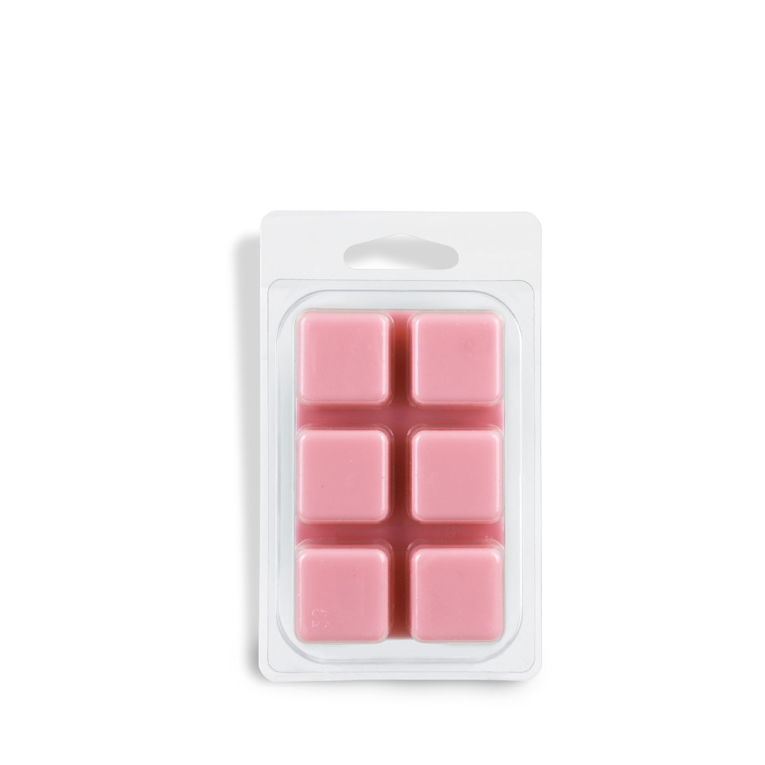 A clear plastic clamshell holds six pink Tuscany Candle® SEASONAL Hugs & Kisses: Lemon & Jasmine Scented Valentine's Wax Melt cubes (2.5 oz), arranged in two rows of three.