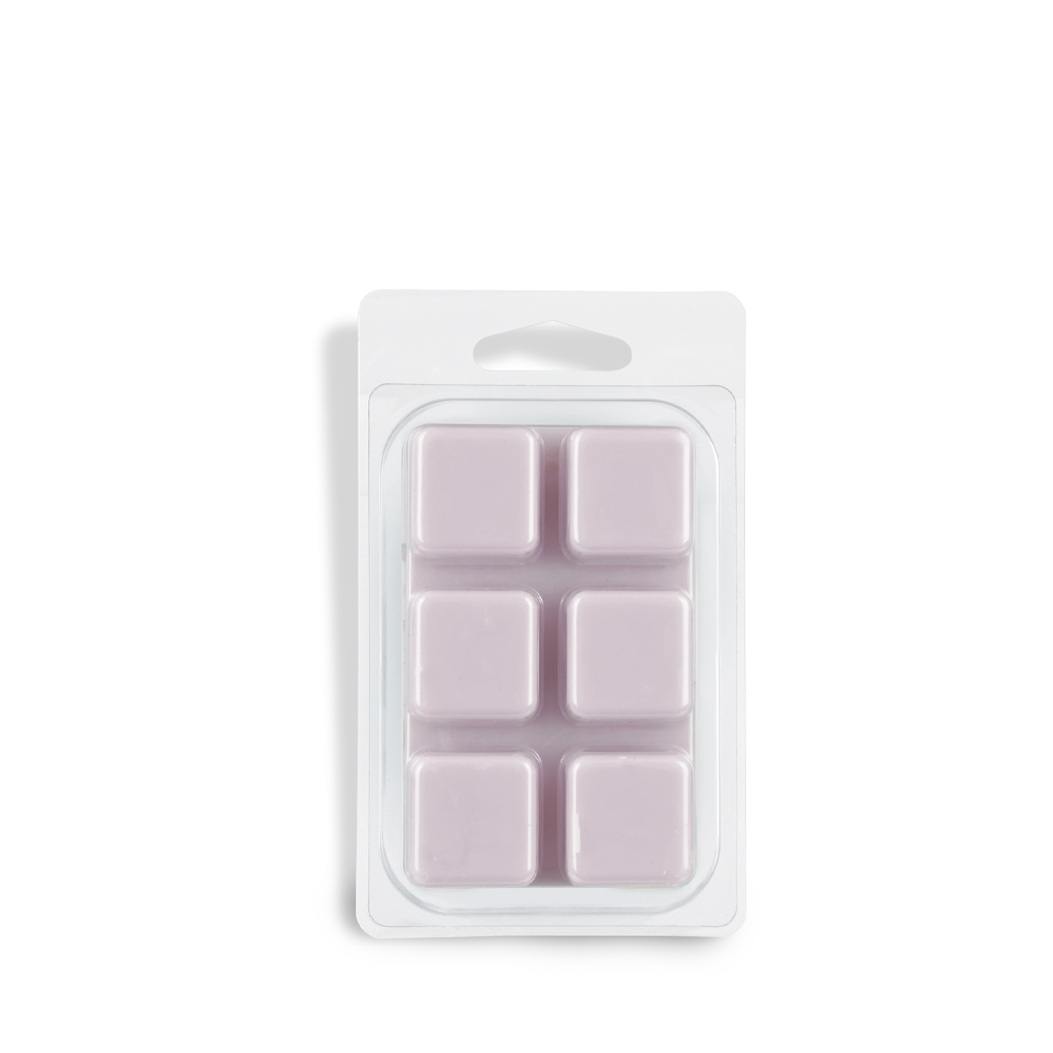 A plastic clamshell holds six square, light purple Tuscany Candle® SEASONAL wax melts (2.5 oz) in two rows of three; scent: Secret Admirer—Leather & Musk—displayed on a white background.