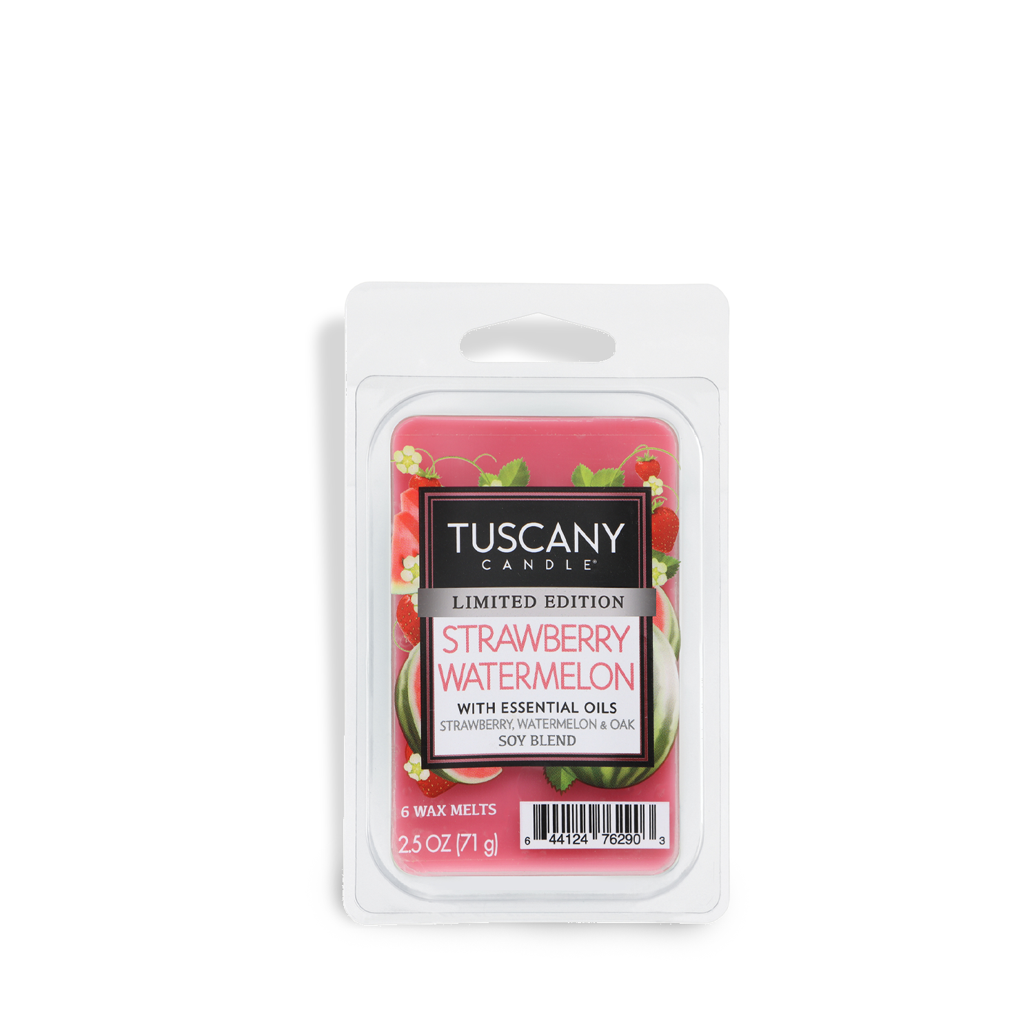 Tuscany Candle® SEASONAL Strawberry Watermelon: Fruit Blend & Oak Scented Spring Wax Melt (2.5 oz) offers a fresh, limited-edition aroma in a soy blend wax—perfect for adding a fruity spring fragrance to your space.