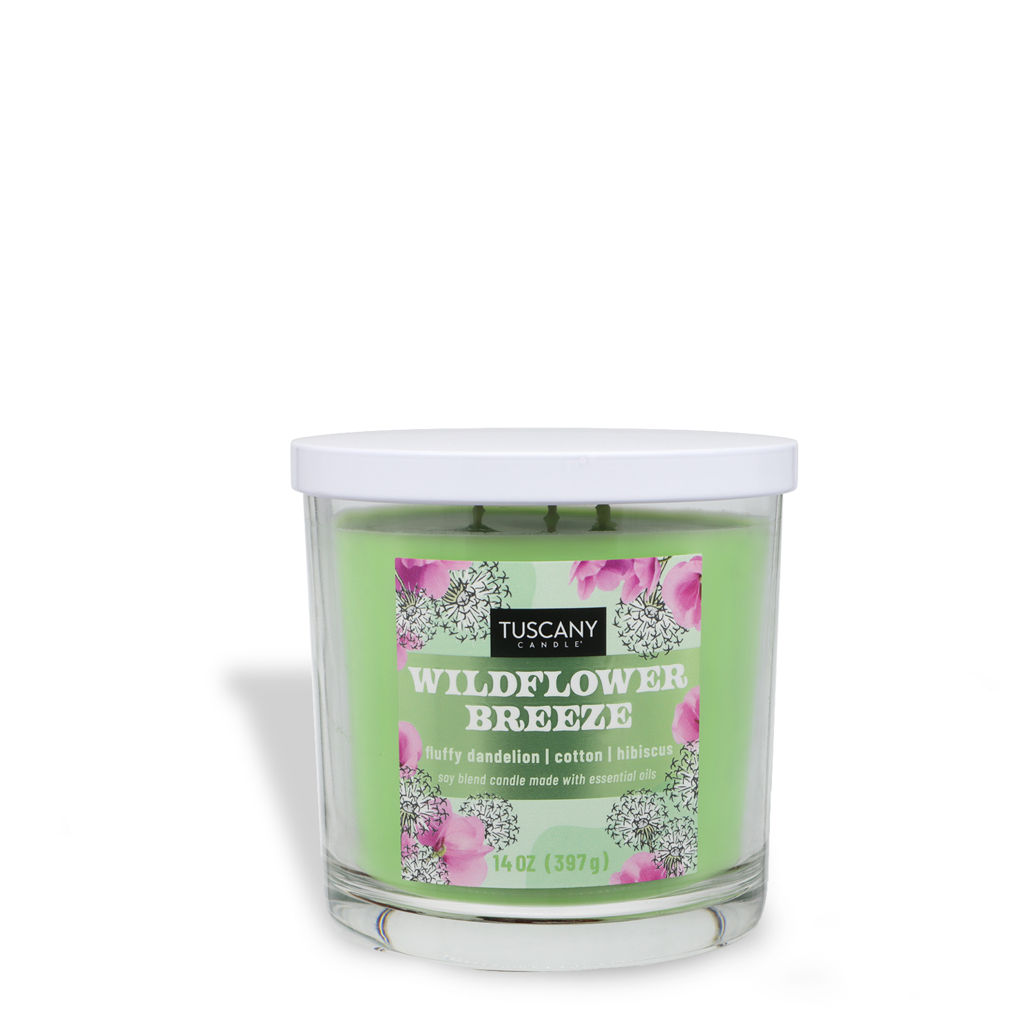 The Tuscany Candle® SEASONAL Wildflower Breeze: Dandelion & Hibiscus Scented Spring Candle (14 oz) features floral notes of dandelion, cotton, and hibiscus—ideal as a spring candle or refreshing floral home fragrance.