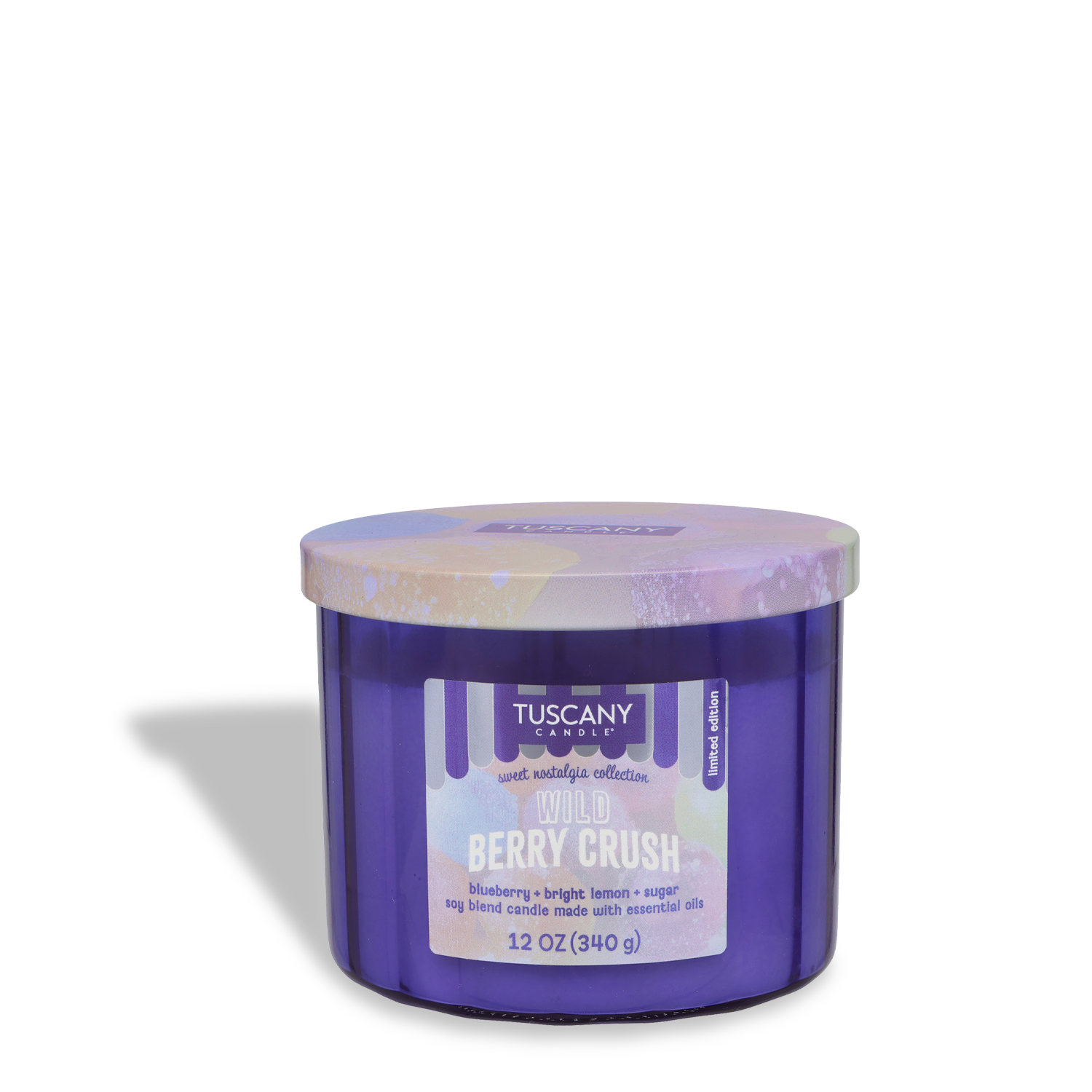 The Tuscany Candle® SEASONAL Wild Berry Crush: Blueberry & Lemon Scented Summer Candle (12 oz) features sweet blueberry, bright lemon, and sugar notes—perfect for summer from the Sweet Nostalgia Collection.
