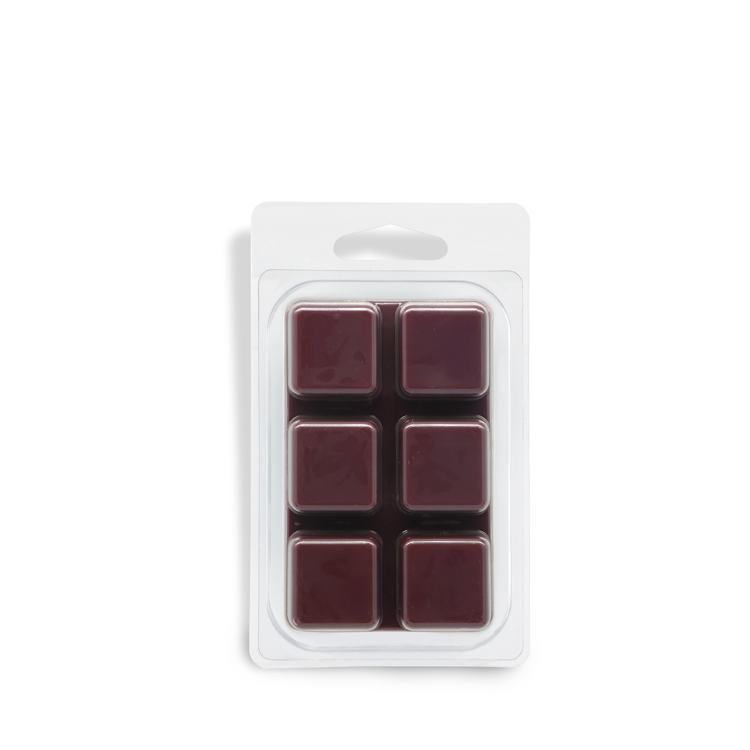 A plastic clamshell package containing six dark burgundy Sweet Scream: Berries & Cursed Treats Scented Halloween Wax Melts by Tuscany Candle® SEASONAL (2.5 oz), arranged in two columns of three.