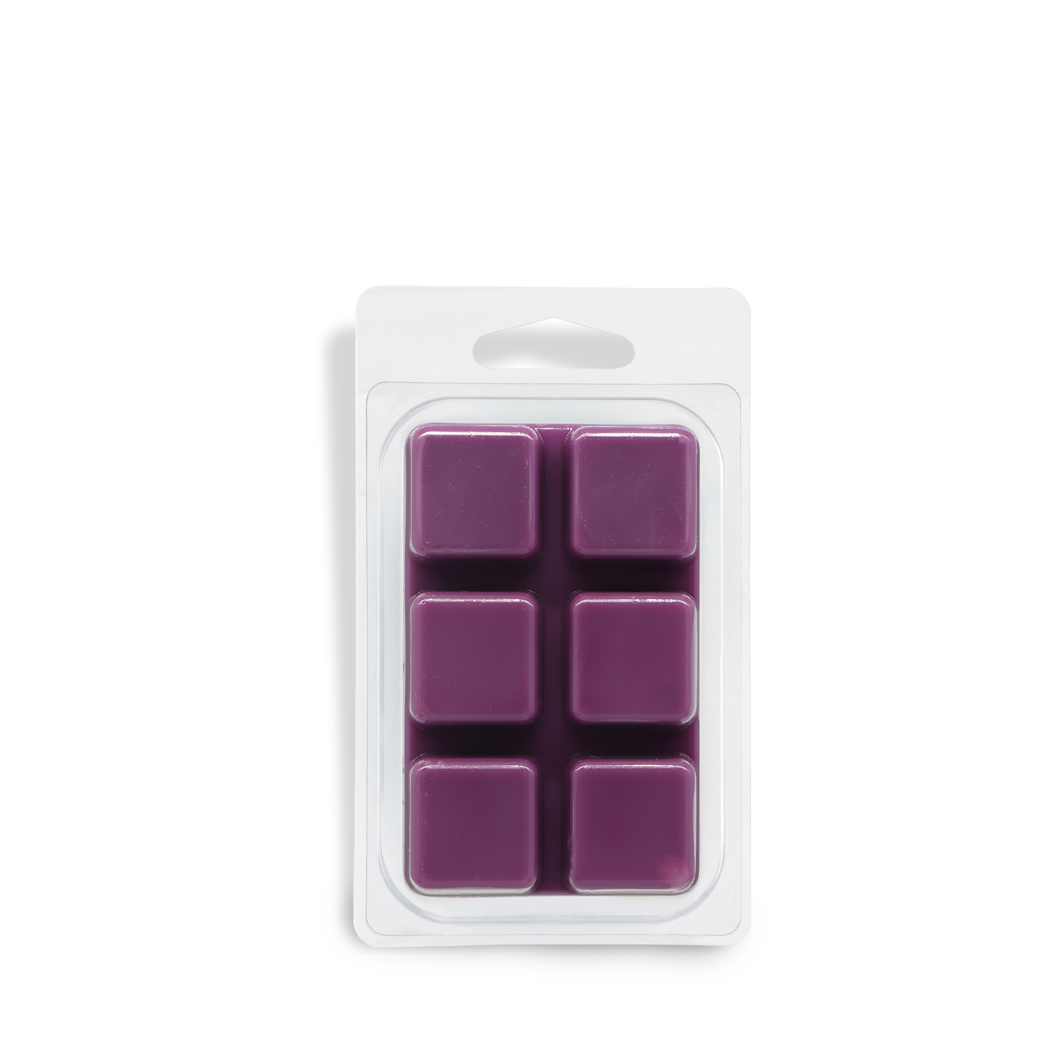 A plastic clamshell package containing six purple wax melt cubes arranged in two rows of three, Tuscany Candle® SEASONAL Haunted Graveyard: Phantom Smoke & Dark Woods Scented Halloween Wax Melt (2.5 oz).