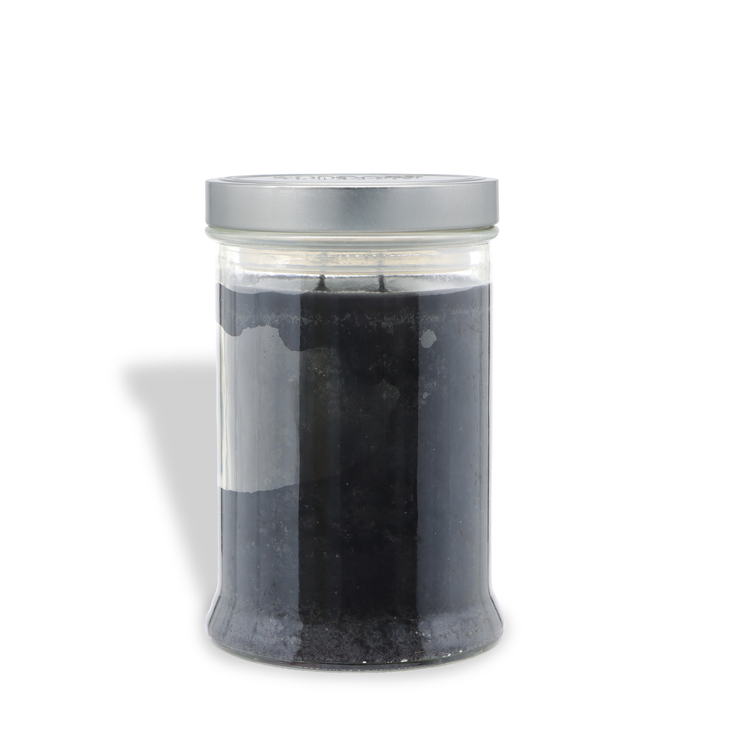Displayed against a plain white background is an 18 oz glass jar of Tuscany Candle® SEASONAL’s “Spooky Soda: Pumpkin & Cream Soda Scented Halloween Candle,” featuring a black, two-wick candle and a silver metal lid.