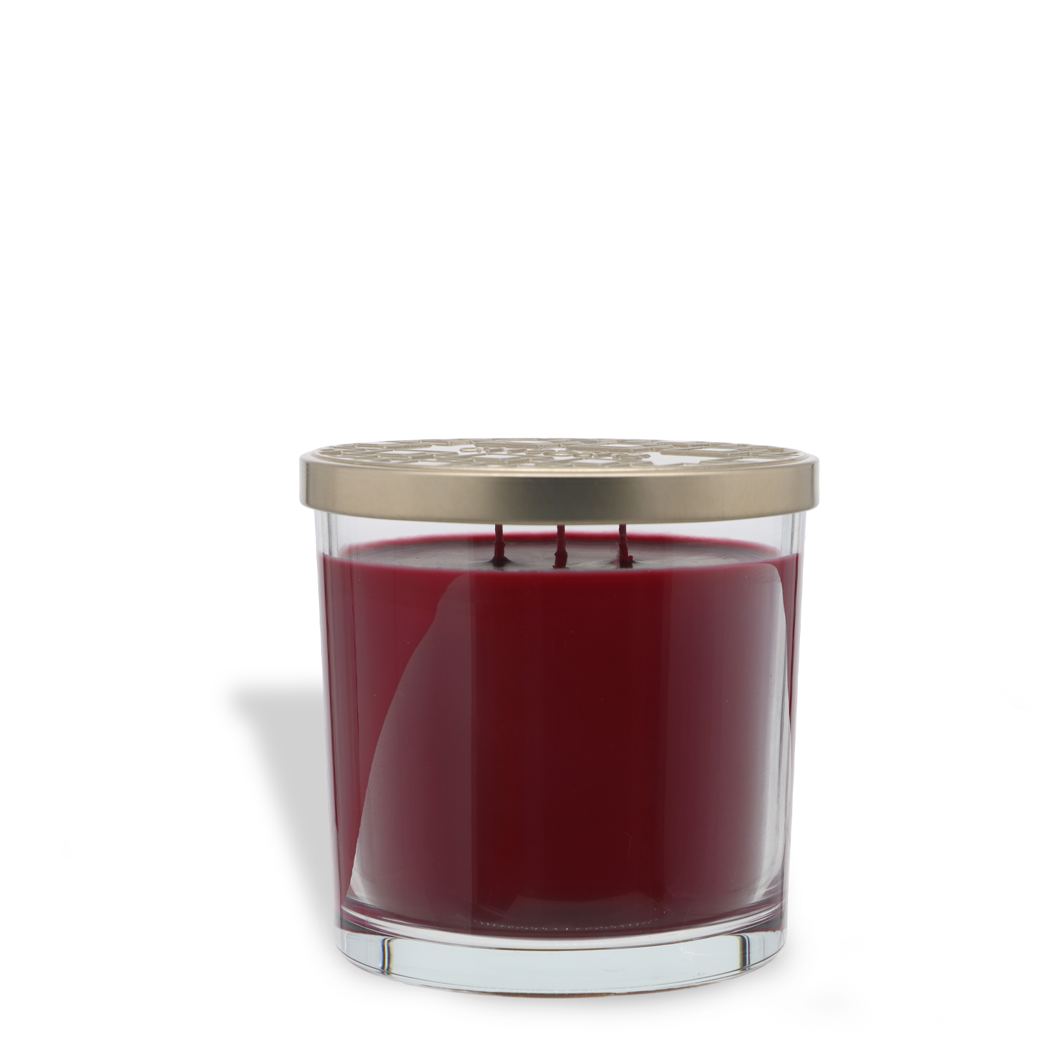 The Autumn Air: Apple & Clove Scented Fall Candle (14 oz) by Tuscany Candle® SEASONAL features a red, three-wick design in a clear glass jar with a metallic lid, displayed against a white background.