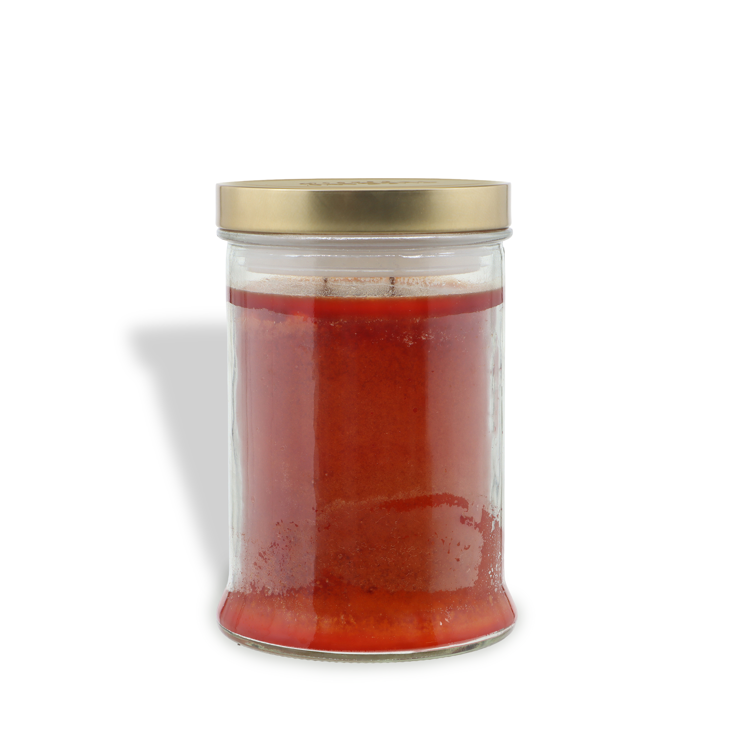 An 18 oz clear glass jar of Tuscany Candle® SEASONAL Fall Festival: Cinnamon & Citrus Scented Fall Candle, sealed with a gold metal lid and displayed against a white background.