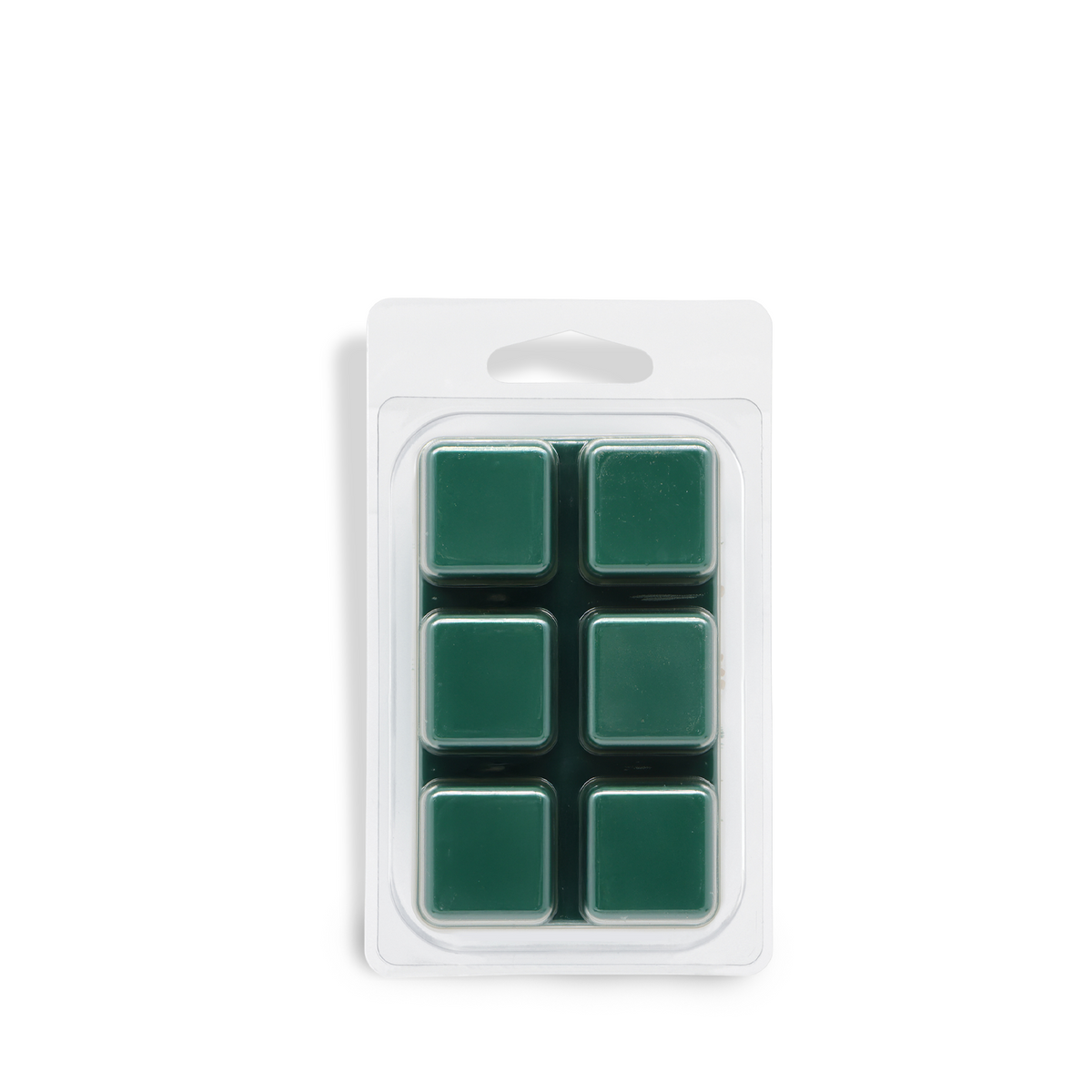 A package of six dark green square Woodland Path®: Evergreen & Birch Scented Holiday Wax Melt (2.5 oz) in a clear plastic clamshell container.