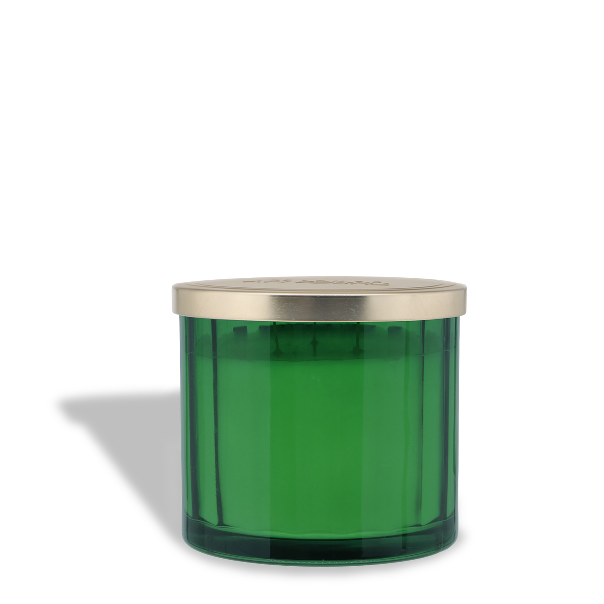 Snow Day: Eucalyptus & Musk Scented Holiday Candle (12.5 oz) in a green glass jar with a metallic lid and three wicks.
