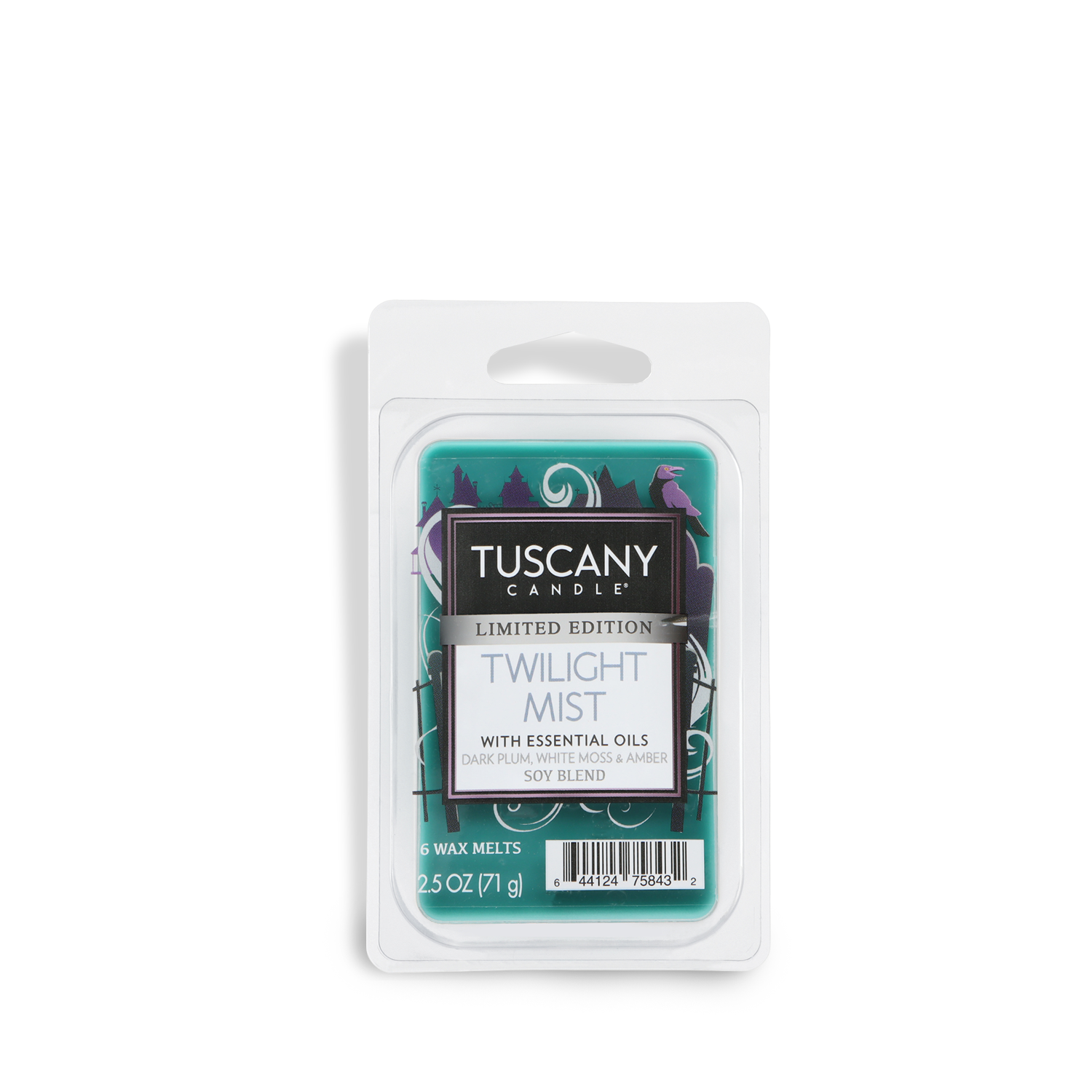 Tuscany Candle® SEASONAL Twilight Mist: Dark Plum & Amber Embers Scented Halloween Wax Melt (2.5 oz) combines dark plum and amber notes for a long-lasting, fragrant home atmosphere.