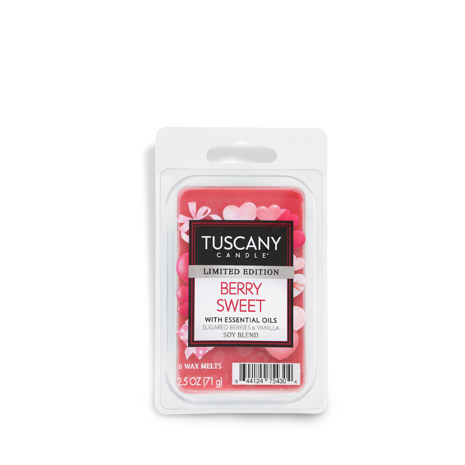 Introducing the Berry Sweet: Sugared Berries & Vanilla Scented Wax Melt for Valentine’s Day by Tuscany Candle® Seasonal, a limited edition treasure infused with the captivating fragrance of sugared berries and vanilla. This 2.5 oz package includes six soy blend wax melts, ideal for crafting a warm and welcoming ambiance.