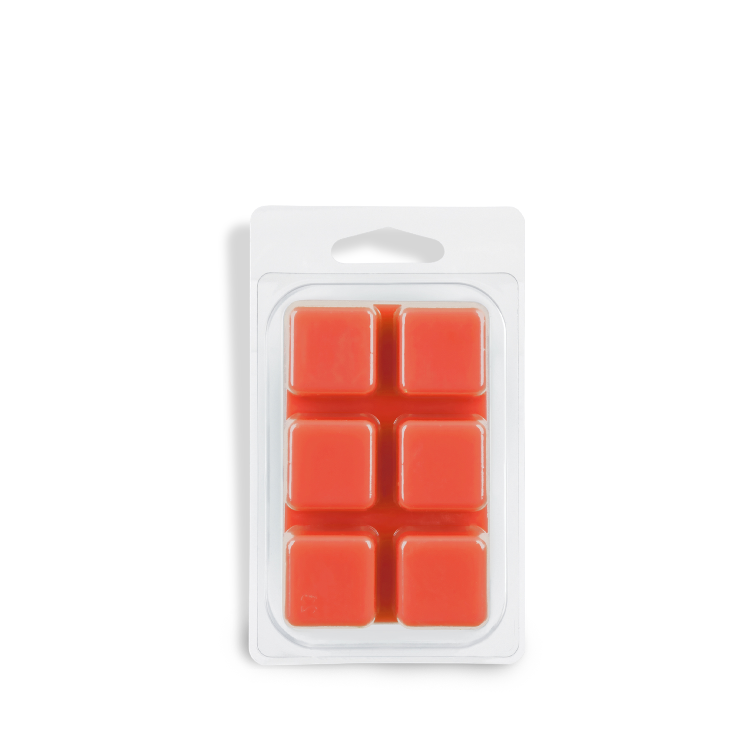 A rectangular plastic container from Tuscany Candle® SEASONAL holds six red wax cubes, also known as Bewitching Brew Scented Wax Melt (2.5 oz), arranged in two columns and three rows.