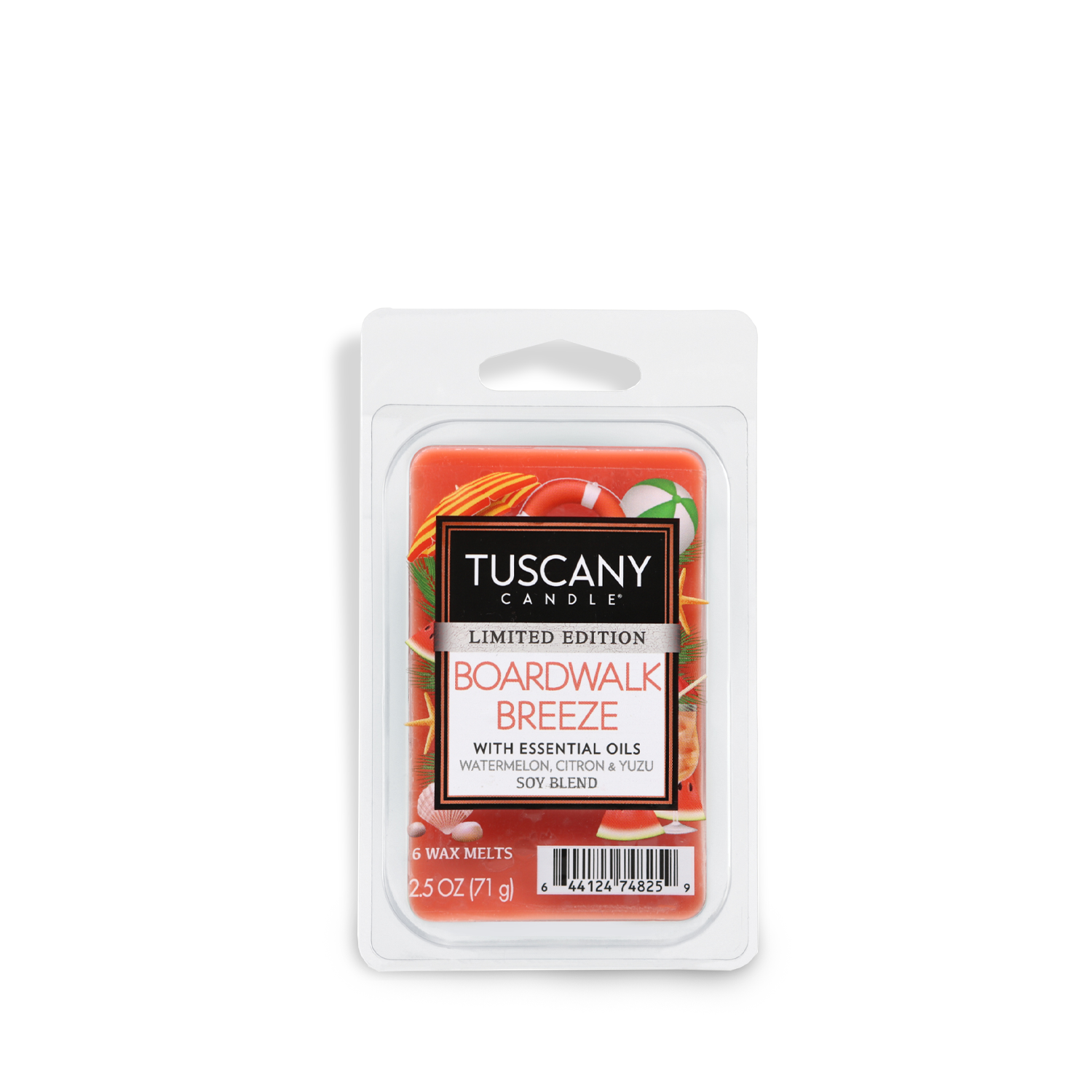 Experience the charm of Tuscany with the Boardwalk Breeze Scented Wax Melt (2.5 oz) from Tuscany Candle® SEASONAL. Transport yourself to a sunny boardwalk as the delightful fragrance fills your space.