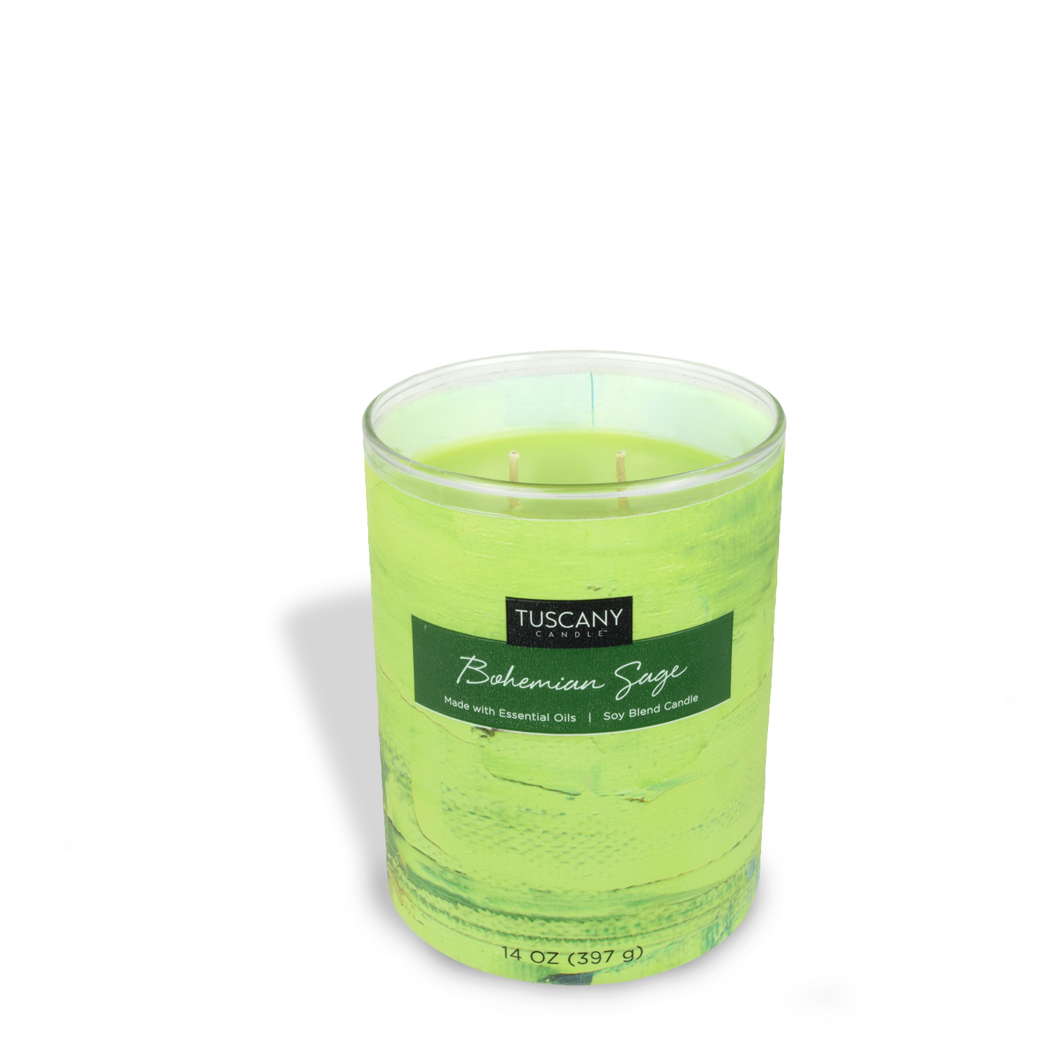 A Bohemian Sage Scented Jar Candle (14 oz) from the Tuscany Candle® EVD Home Décor Collection.